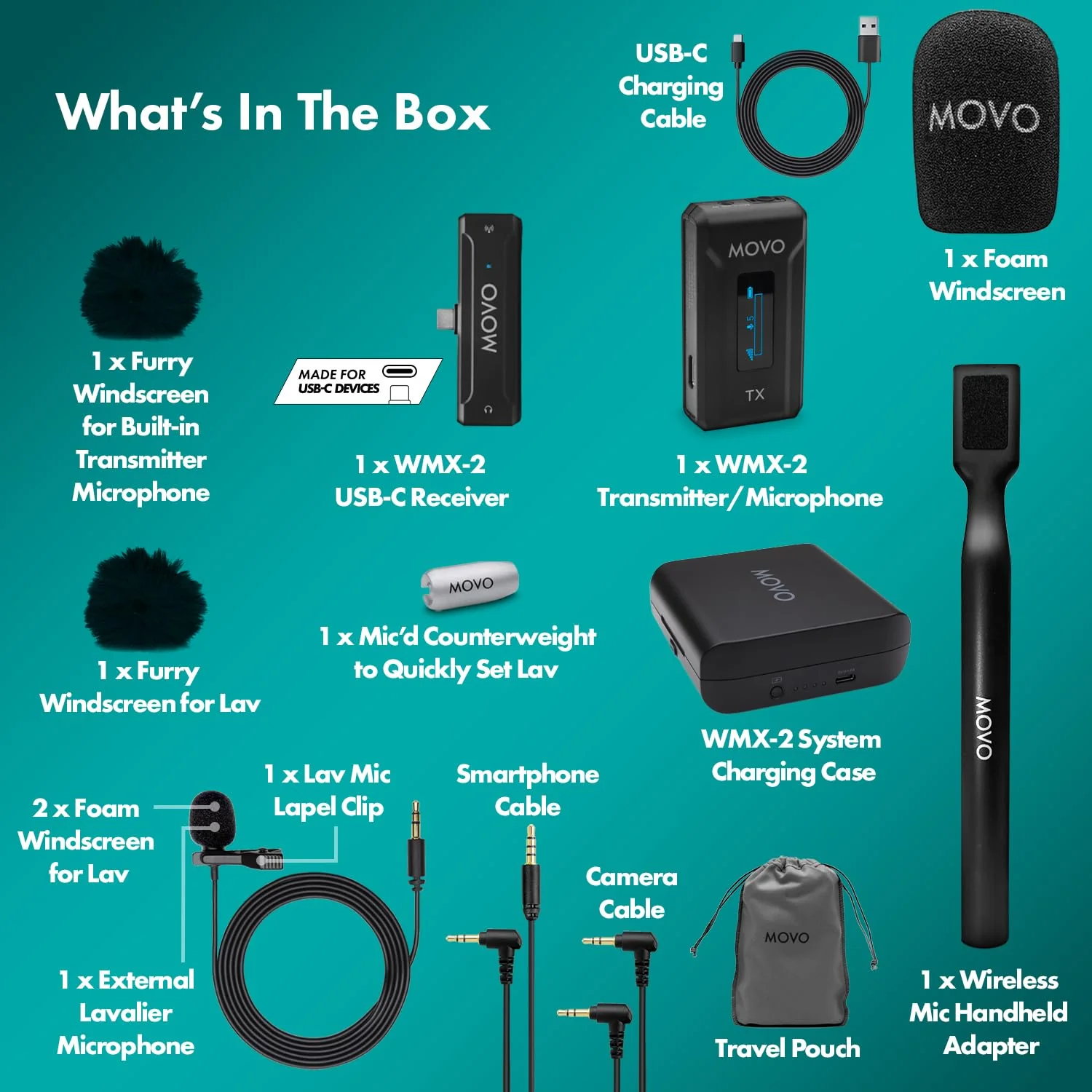 Movo WMX-2-C USB-C Wireless Lavalier Microphone for iPhone 15/Android/USB C Devices with WMX-HM Handheld Adapter - Lapel Mic with Handle Mount for Content Creators, Interviews, Reporting USB-C Single - Image 6