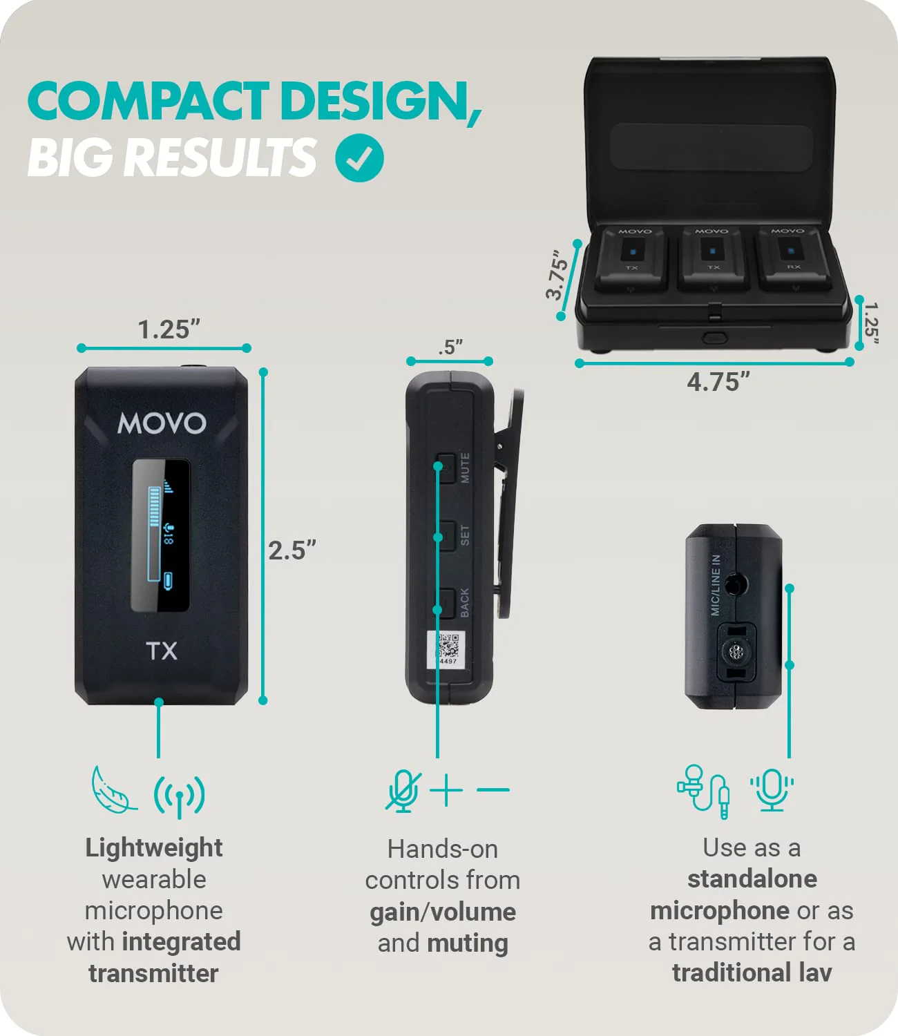 Movo WMX-2-DUO Wireless Camera Microphone Lapel Mic with Charging Case - Lav Mic, Wireless Lapel Microphone 2.4GHz Lavalier, Lav Mic for Vlogging, DSLR, Computer 2 Transmitters - Image 3