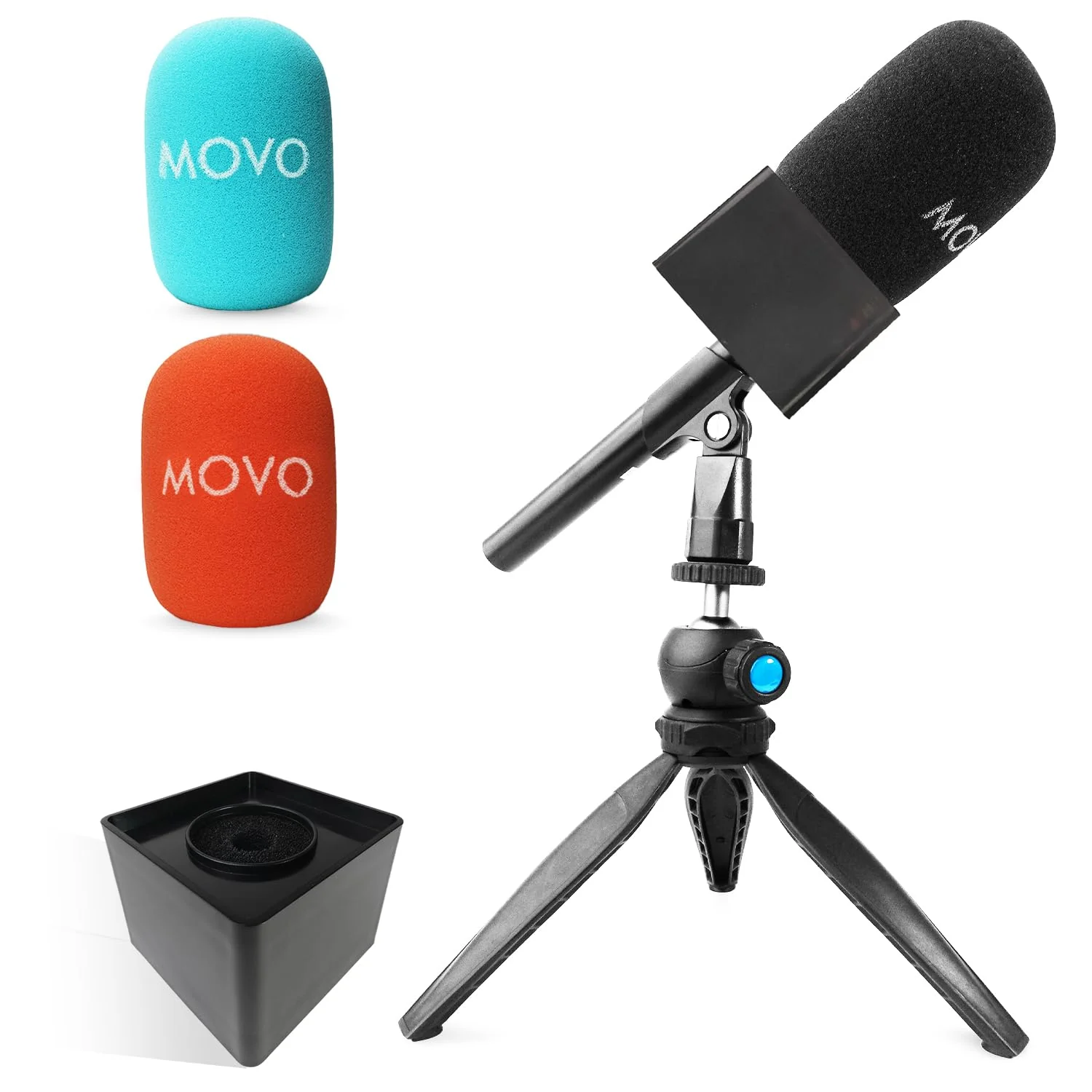 Movo WMX-HM Wireless Interview Microphone Adapter w/Mic Flag and Mic Stand - Compatible with DJI Mic, Rode Wireless GO, Hollyland Lark, and More - for Podcasting, Interviews, and Content Creation