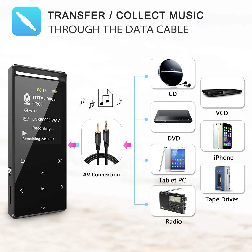 MP3 Player 64GB with Bluetooth Sport Armband,FM Record,Shuffle Play,Line-in rip Music,Voice Record,HiFi,Multifunction,Metal Shell - Image 9