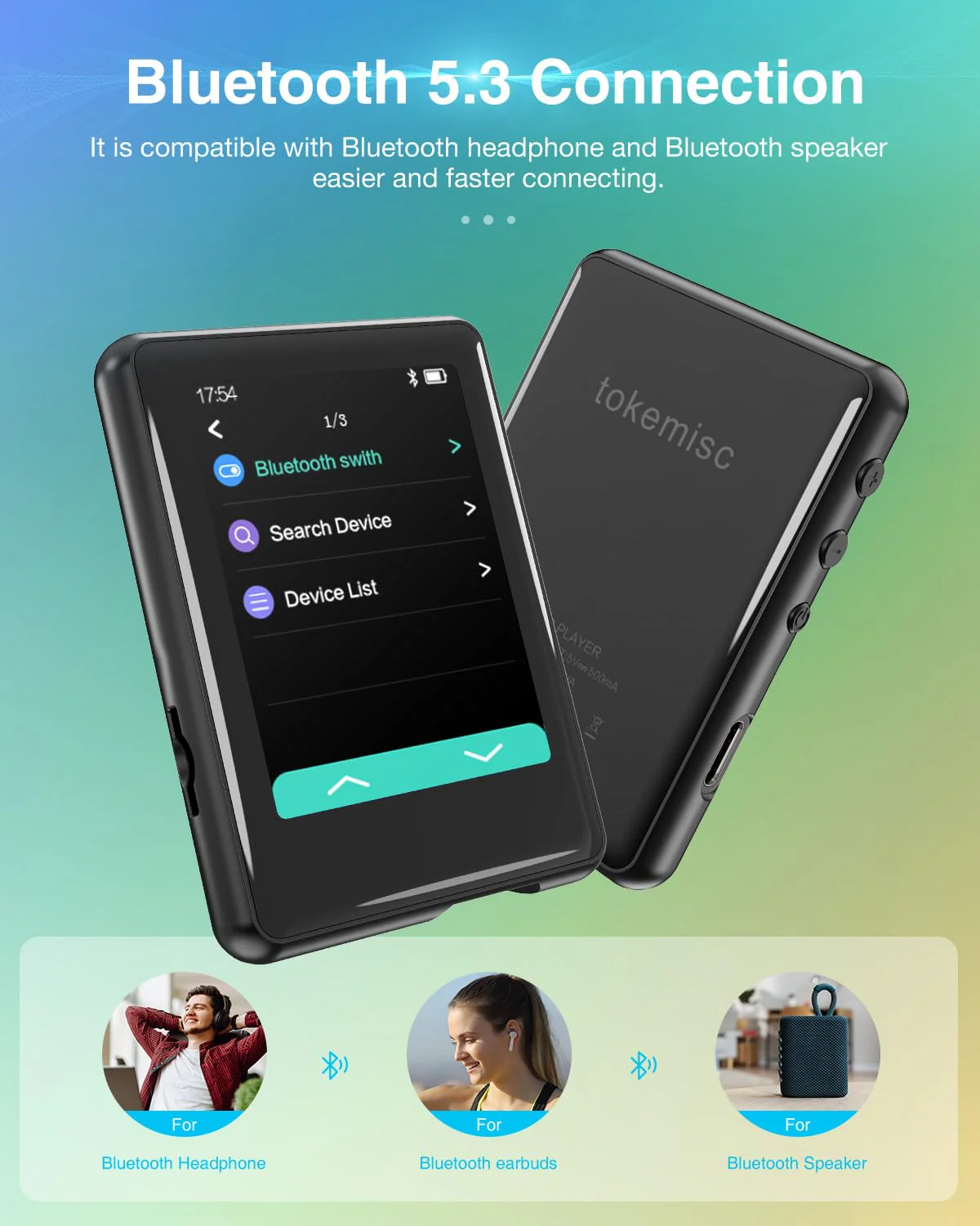 MP3 Player with Bluetooth 5.3,Tokemisc 16GB Full Touchscreen Kids Portable Music Device with Speaker,FM Radio,E-Book,Built-in Micro SD Card Slot,Earphones Included,Max 256GB Expand 16GB-BT-Black - Image 9