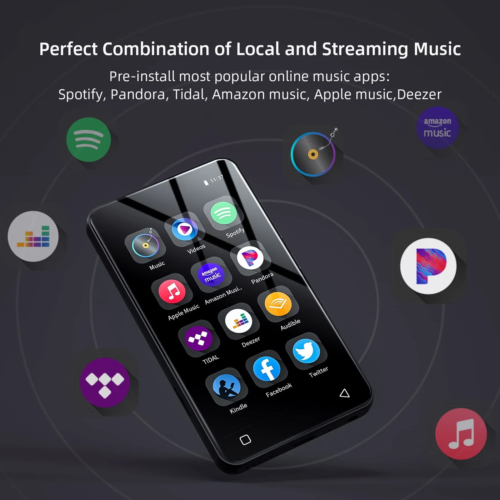 MP3 Player with Bluetooth and WiFi,MP3 Player with Spotify,Spotify Kids,Audible,Pandora,Amazon Music,4" Music Player MP4 Up to 1TB(80GB,Black) 80GB Black - Image 2