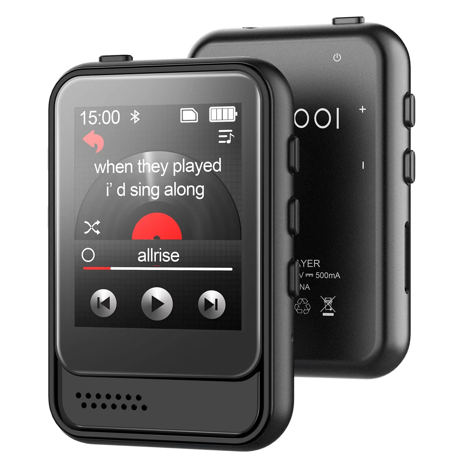 MP3 Player with Bluetooth,Portable Full Touchscreen Music Player with Speaker and Micro SD Card Slot,MP3 Player with FM Radio,Voice Recording,Earphone,for Kids and Outdoors,Max 256GB Expand 8GB