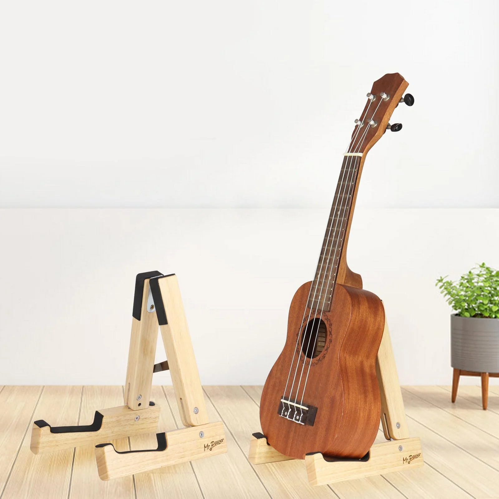Mr.Power Oak Violin Stand with bow holder, Wood Soprano Ukulele Floor Stand, Portable A-Frame Folding Music Holder for Viola Small Guitar Musical Instrument, for Concert Home Studio Exhibition - Image 6