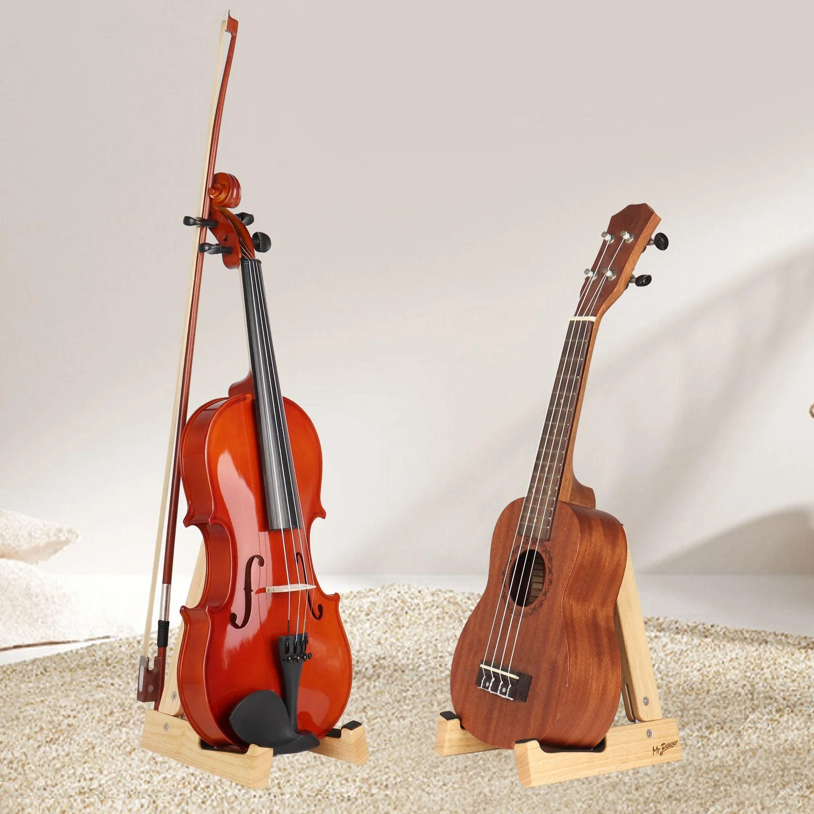 Mr.Power Oak Violin Stand with bow holder, Wood Soprano Ukulele Floor Stand, Portable A-Frame Folding Music Holder for Viola Small Guitar Musical Instrument, for Concert Home Studio Exhibition - Image 7