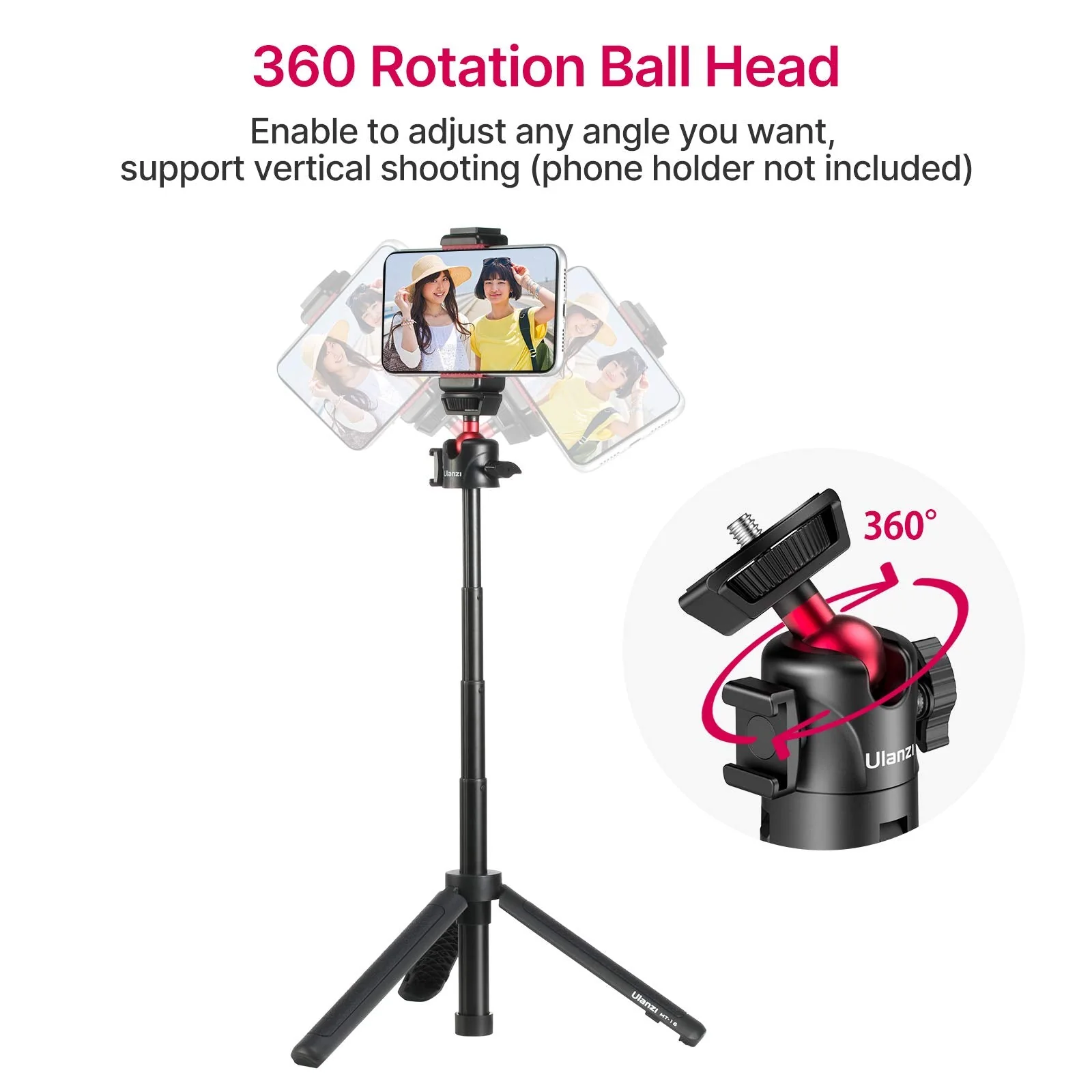 MT-16 Extendable Phone Camera Tripod, 4 Levels Adjustment 360° Ball Head Cold Shoe Lightweight Portable Vlog Travel Selfie Stick Handle Grip Desktop Webcam Tripod for iPhone DSLR Sony Gopro 10 - Image 5