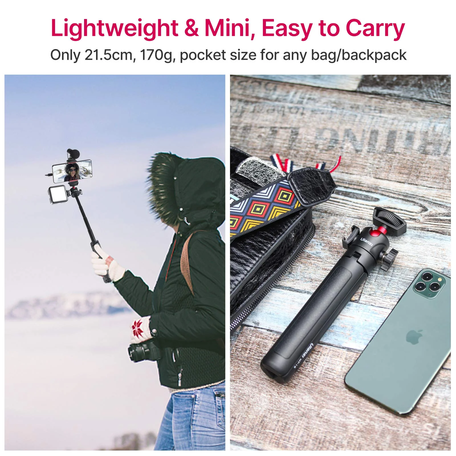 MT-16 Extendable Phone Camera Tripod, 4 Levels Adjustment 360° Ball Head Cold Shoe Lightweight Portable Vlog Travel Selfie Stick Handle Grip Desktop Webcam Tripod for iPhone DSLR Sony Gopro 10 - Image 6