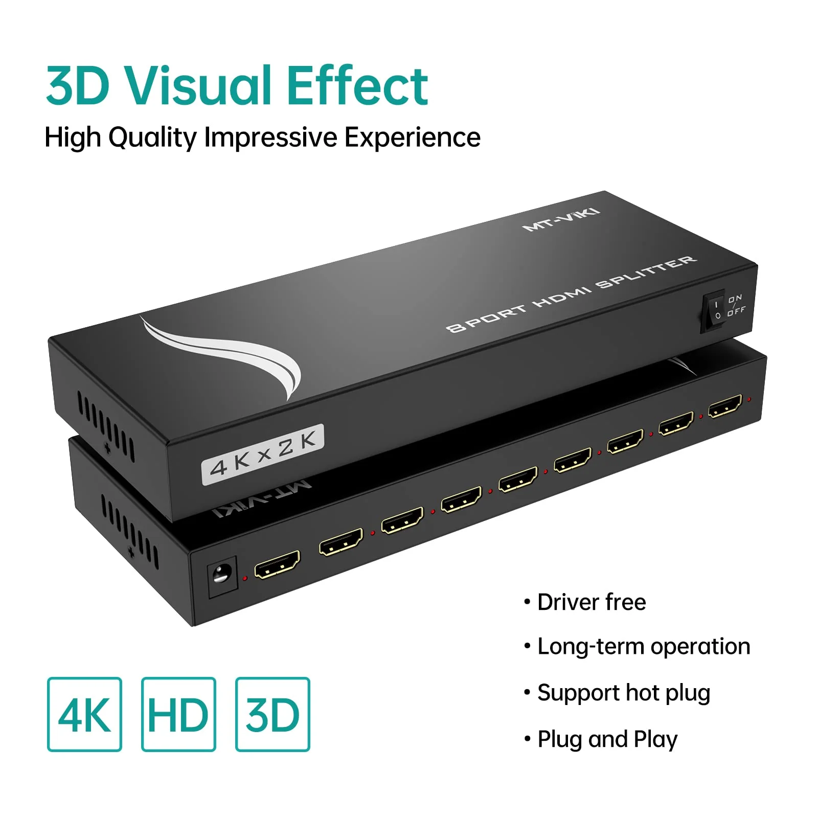 MT-VIKI 4K 1x8 HDMI Splitter 1 in 8 Out, 8 Port Powered HDMI Splitter Multi Monitor Outputs 3D 4Kx2K@30Hz for Projector, HDTV - Image 4