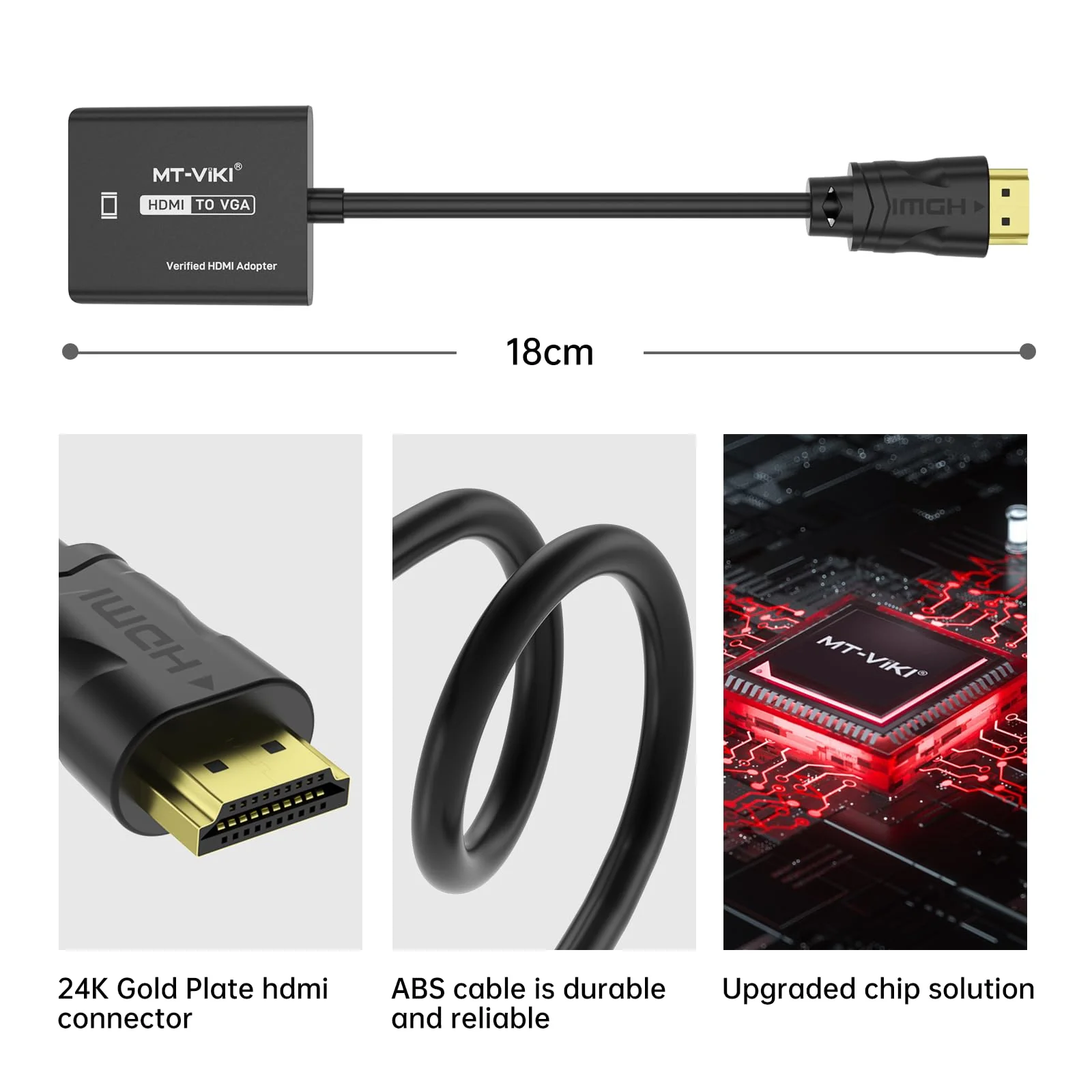 MT-VIKI HDMI to VGA Adapter, Gold-Plated HDMI Converter Male to Female, Compatible for Computer, Desktop, Laptop, Monitor, Projector, HDTV, Chromebook, Raspberry Pi, Roku, Xbox (5 Pack) 5 Pack - Image 4