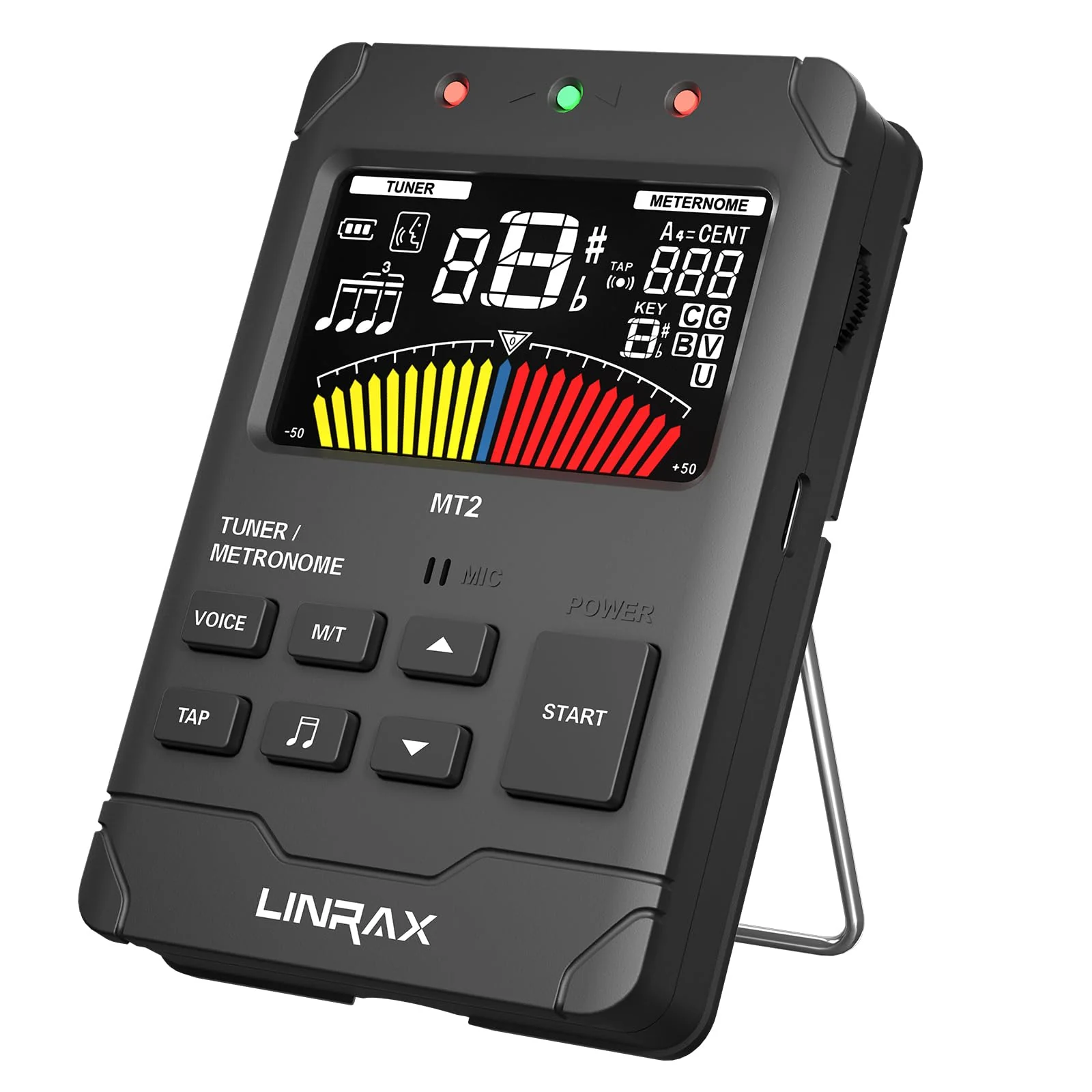 MT2 Rechargeable Metronome Tuner, 3 in 1 Digital Metronome Tuner Tone Generator for Guitar Bass Ukulele Violin Saxophone Trumpet Clarinet Flute, Voice Beat, Chromatic Tuner for All Instruments MT2