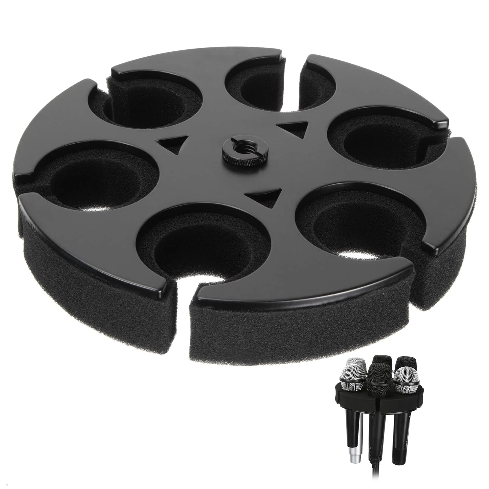 Multi Microphone Holder, Wired and Wireless Mic Holder for Stand, Hold Up to 6 Microphones, Aluminum, Black