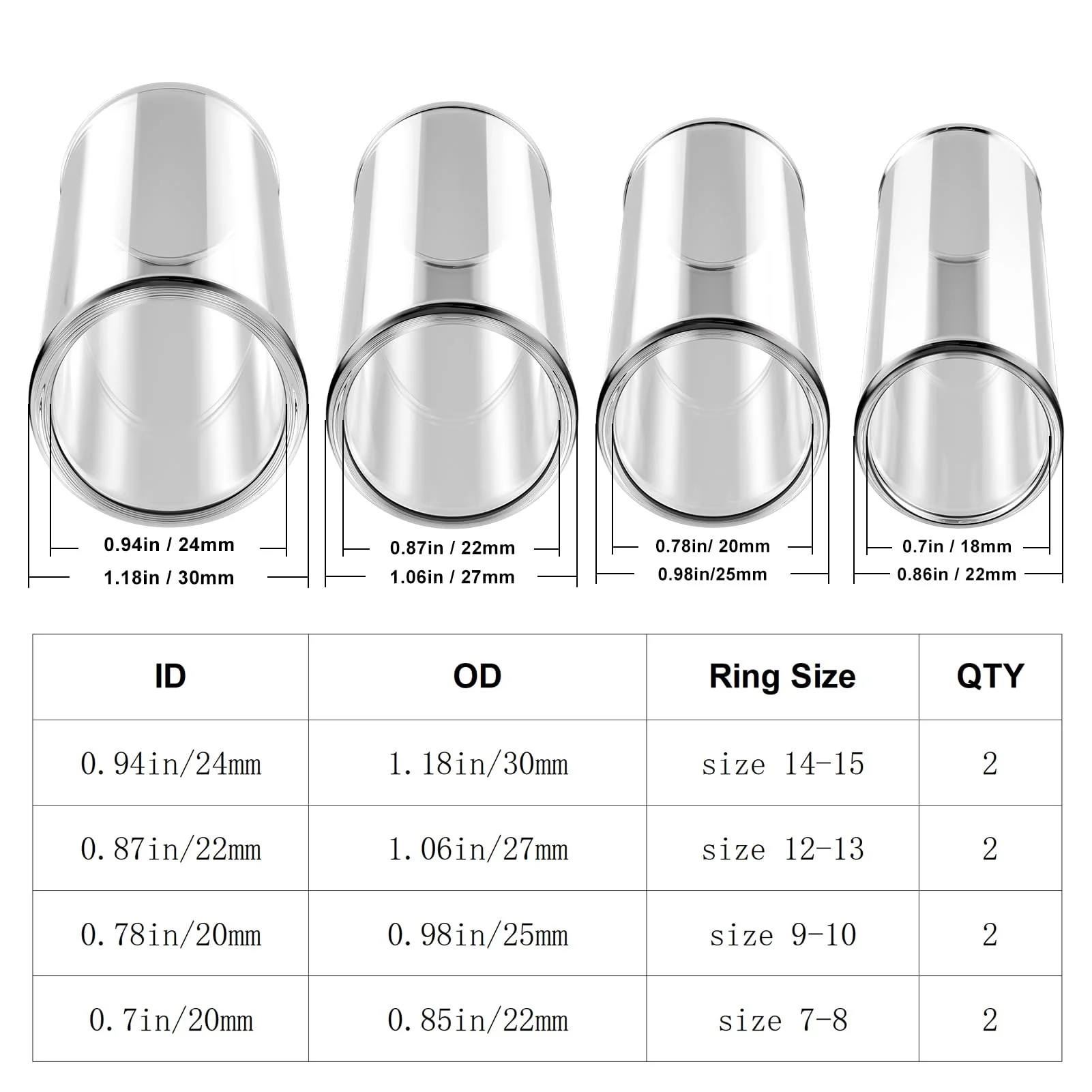 Multisize Glass Guitar Slide Set of 8 - Glass Guitar Slides for Electric and Acoustic, Include Guitar Slides Large Small Medium and Extra Large Slide Guitar multisize - length 2.36 inch clear - Image 4