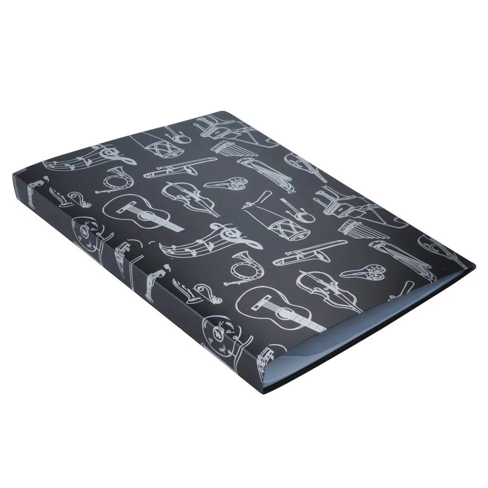 Music File Folder A4 Size Sheet Music Folder Paper Documents Music Themed 40 Pockets Storage Folder Cartoon Musical Instrument -Black - Image 2