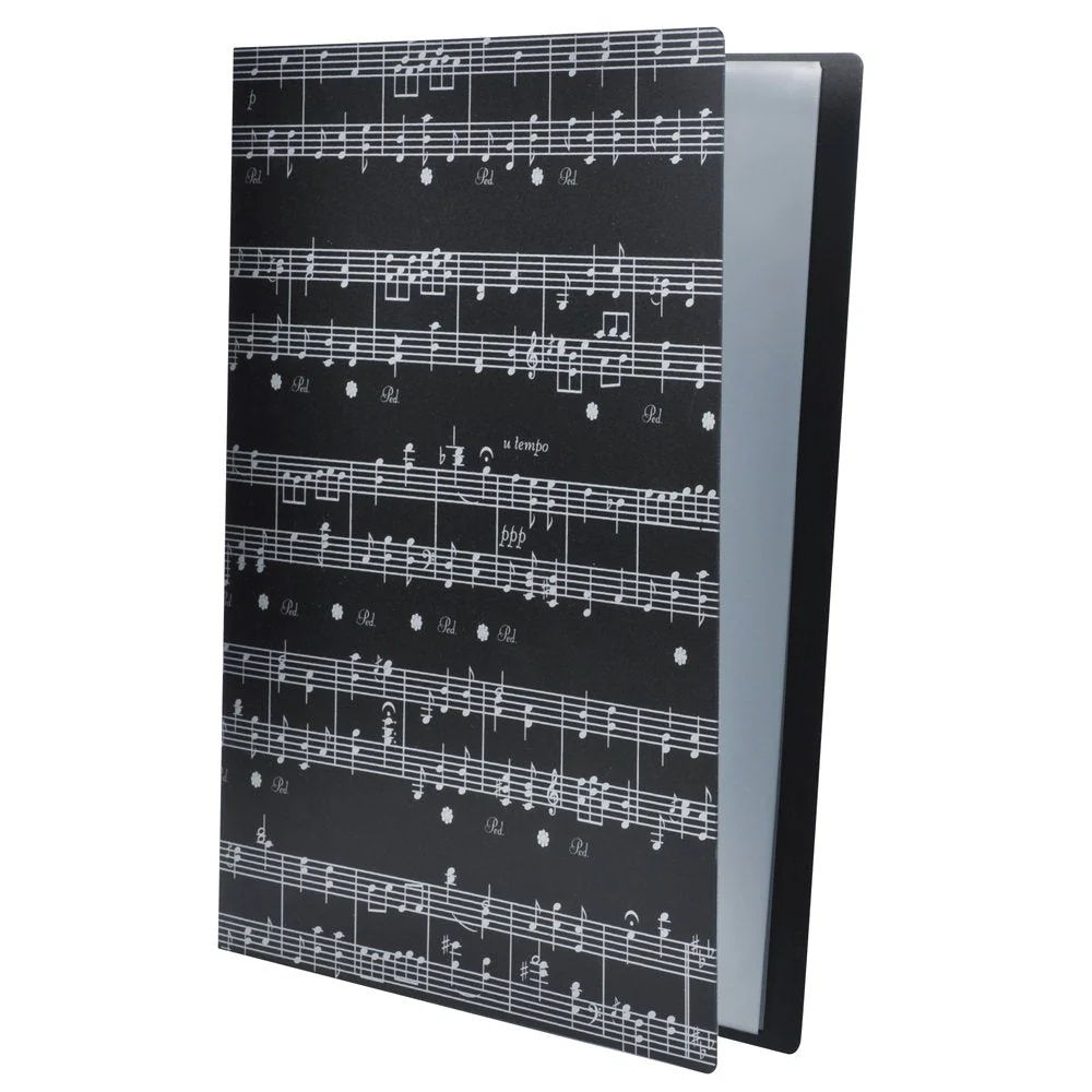 Music Sheet File Paper Storage Folder Documents Holder Blank Sheet Files Plastic A4 Size 40 Pockets (Music Sheet Black) Music Sheet Black