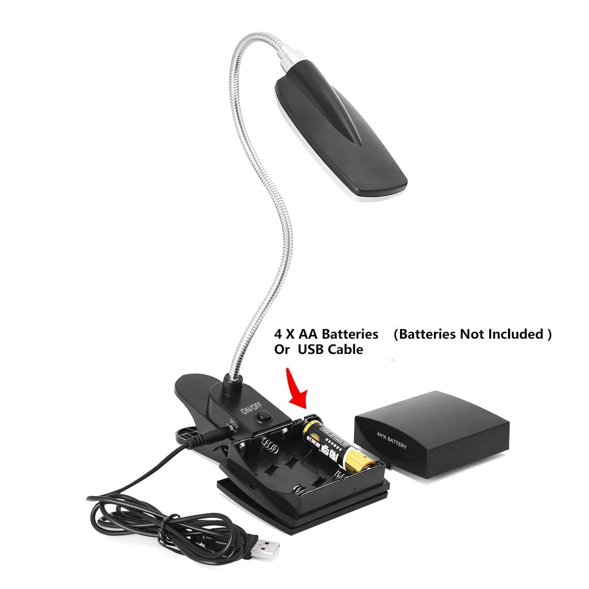 Music Stand Light, Clip on LED Book Lights, USB and AA Battery Operated, Reading Lamp in Bed, 3 Brightness Levels, Ideal for Musician, Piano Player, Kids, Travel, Black - Image 3