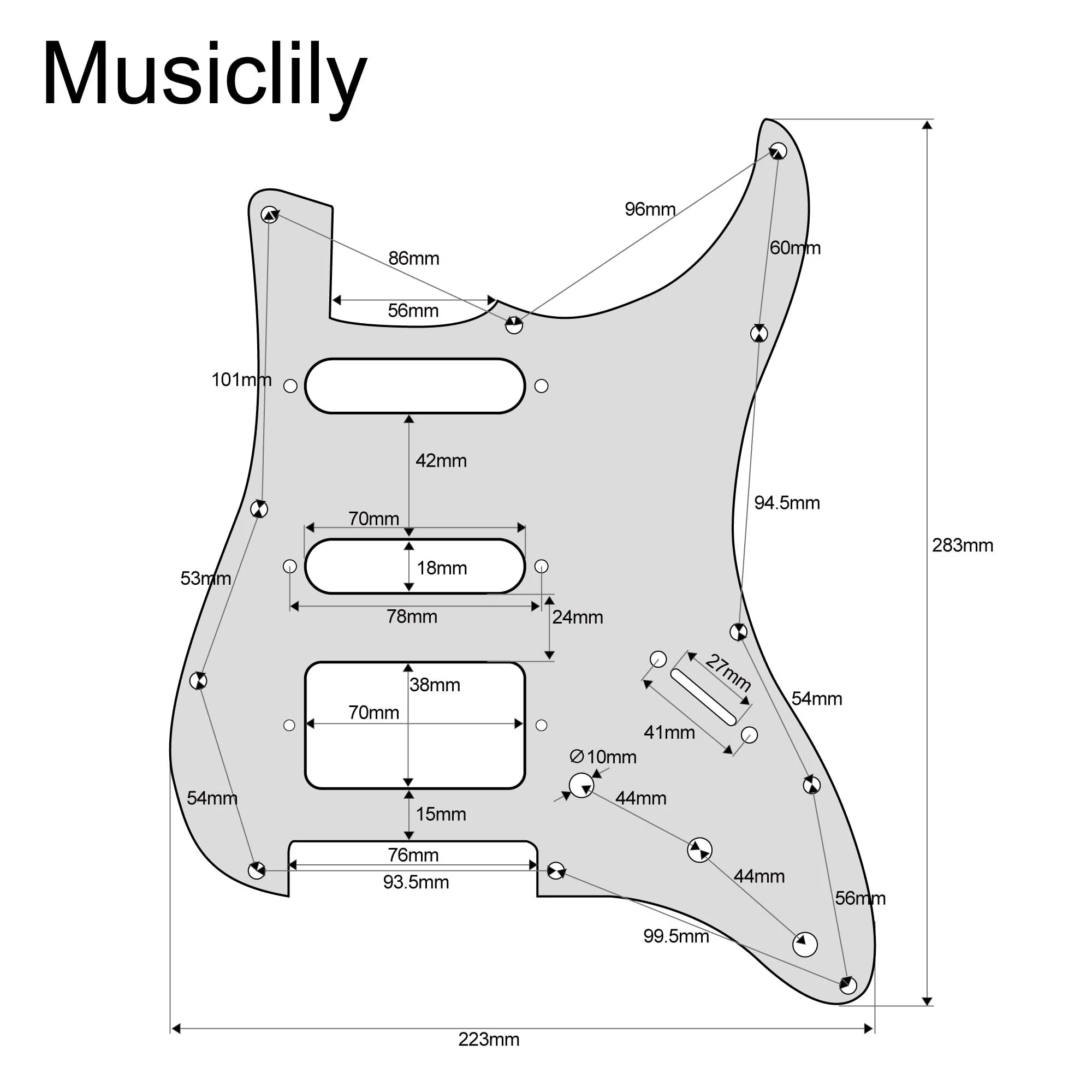 Musiclily Pro 11-Hole Modern Style Strat HSS Pickguard for American Stratocaster Guitar, 4Ply Tortoise Shell - Image 2