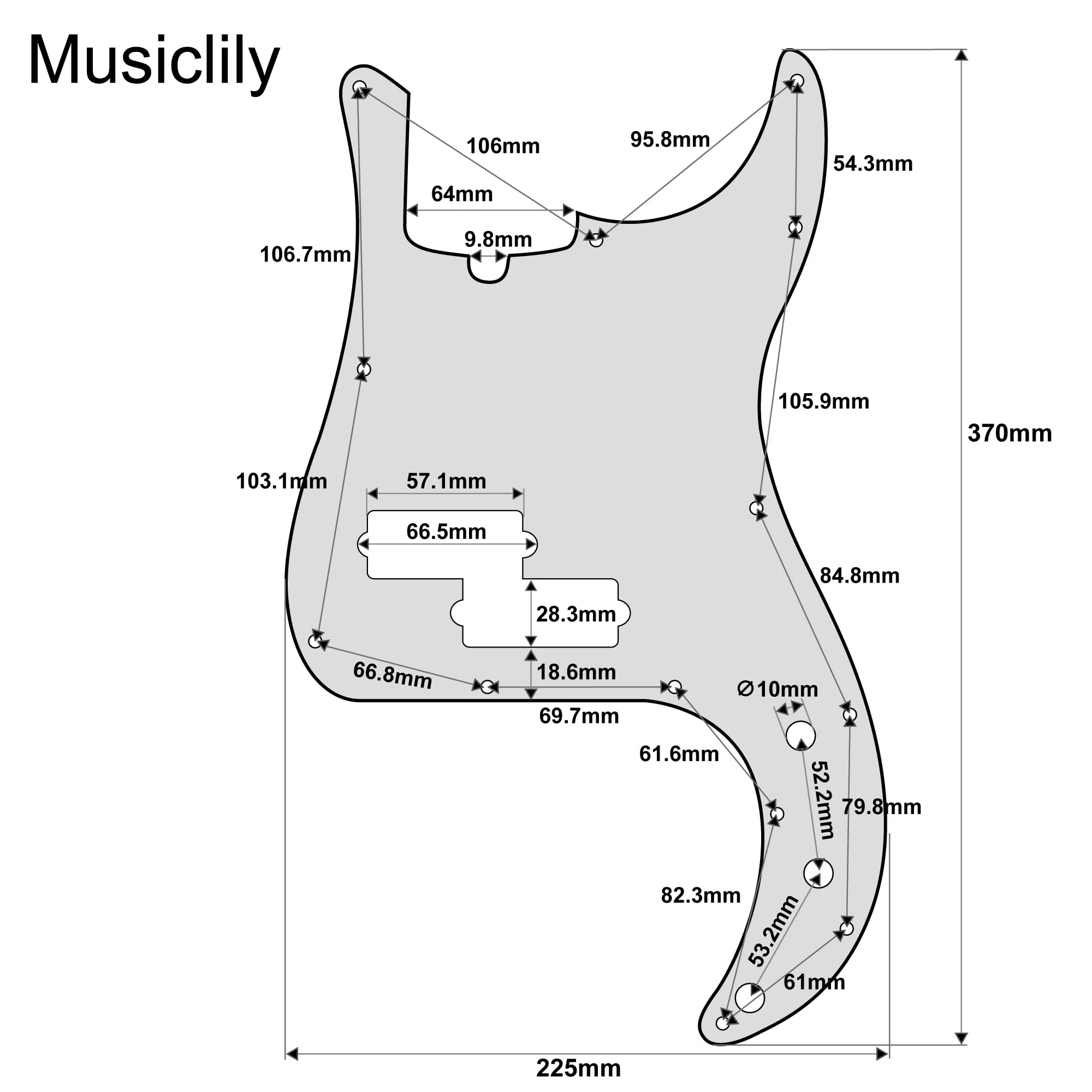 Musiclily Pro 13 Hole P Bass Pickguard for 4 String Precision Bass Modern Style, 4Ply Tortoise Shell - Image 2