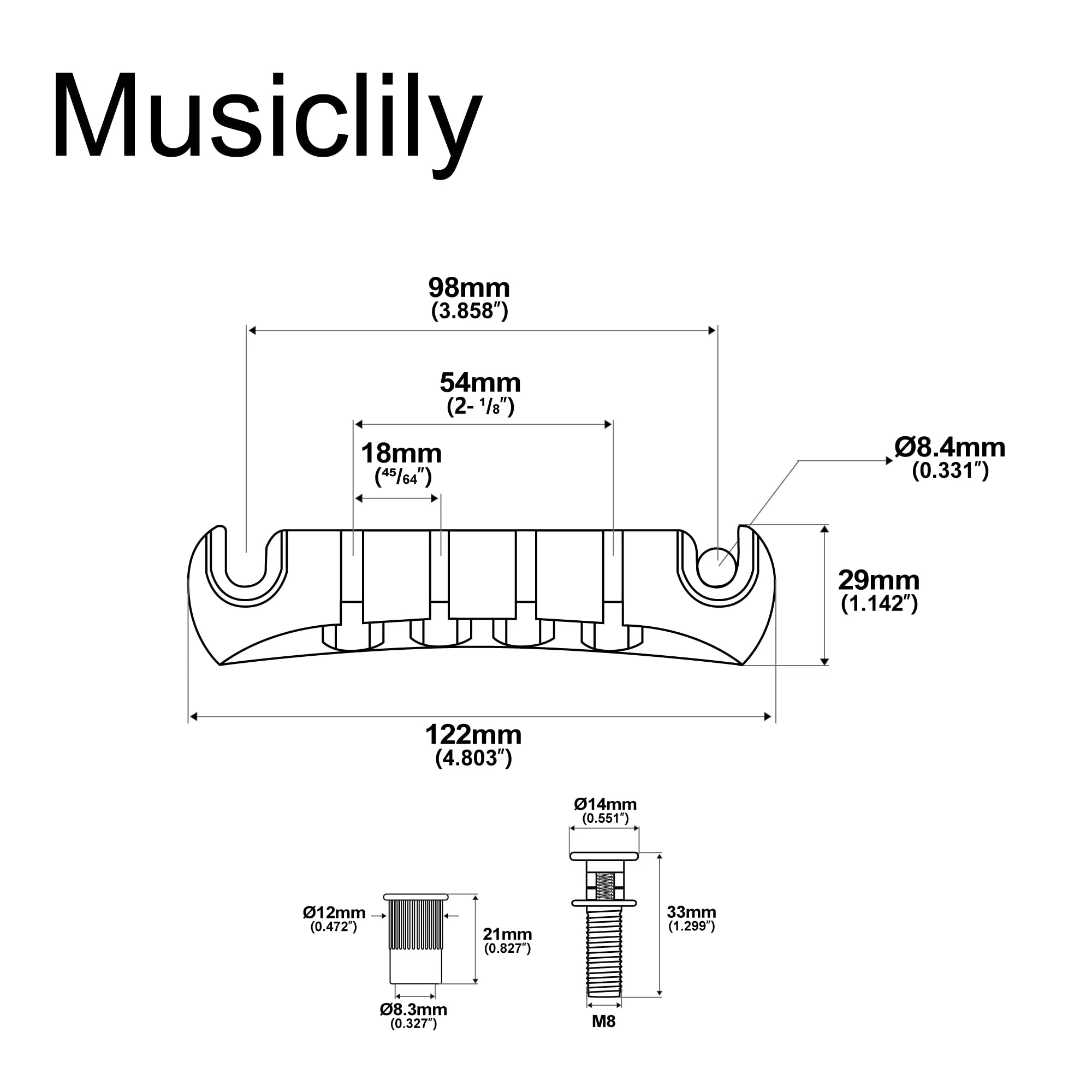 Musiclily Pro 18mm Zinc Alloy 4-String Bass Stop Tailpiece, Black - Image 2