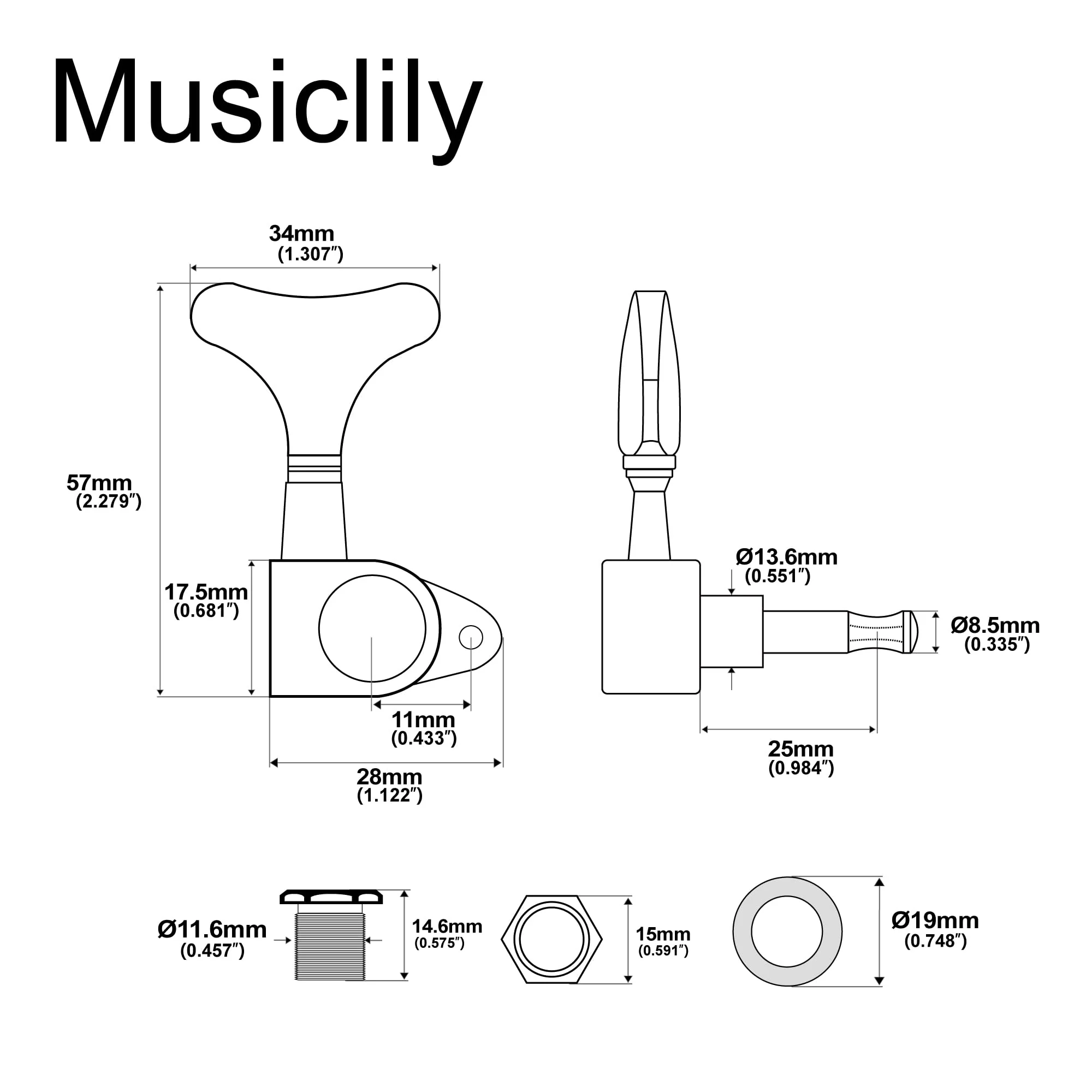 Musiclily Pro 2+2 Sealed Bass TunersTuning Keys Pegs Machine Heads for Ibanez Style Precision Jazz Bass, Gold - Image 2