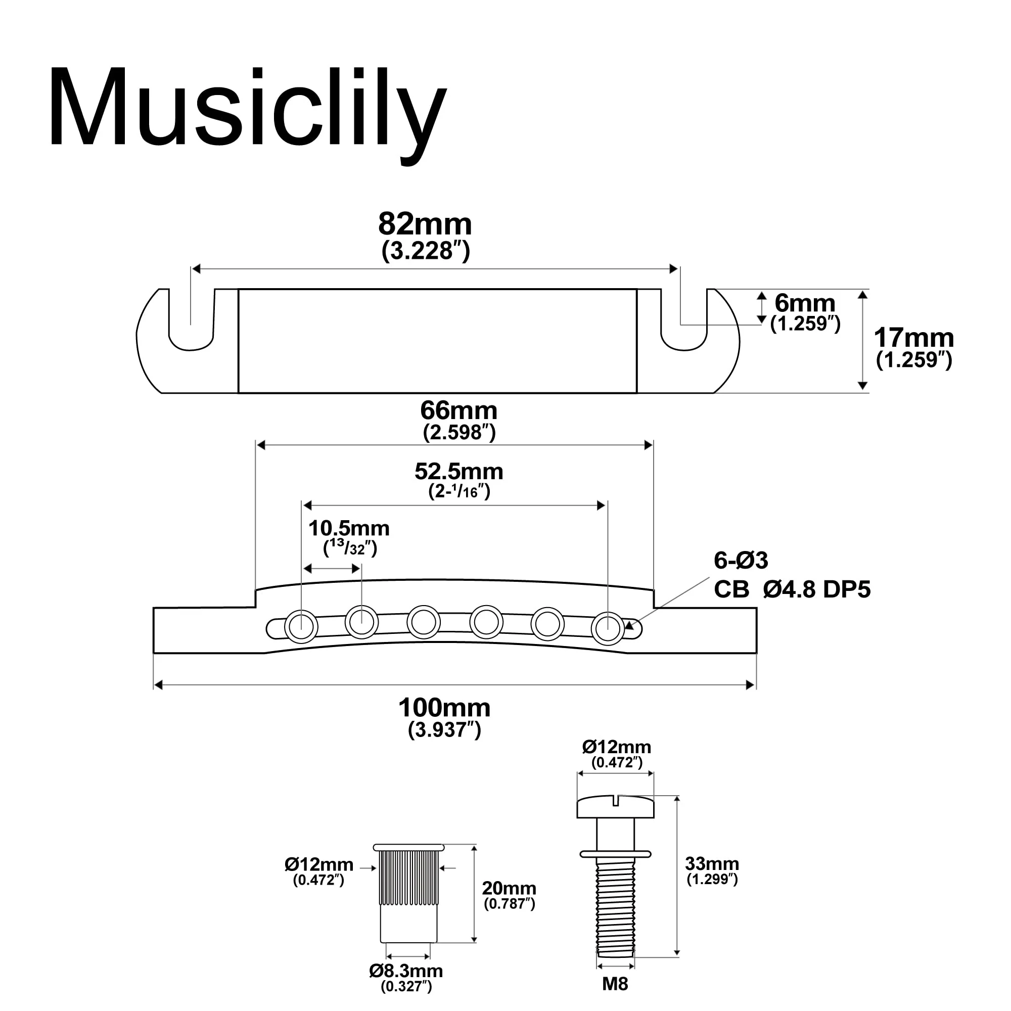 Musiclily Pro 52.5mm Tune-o-matic Stop Tailpiece for 6-string Epiphone Les Paul SG Style Electric Guitar, Chrome - Image 2