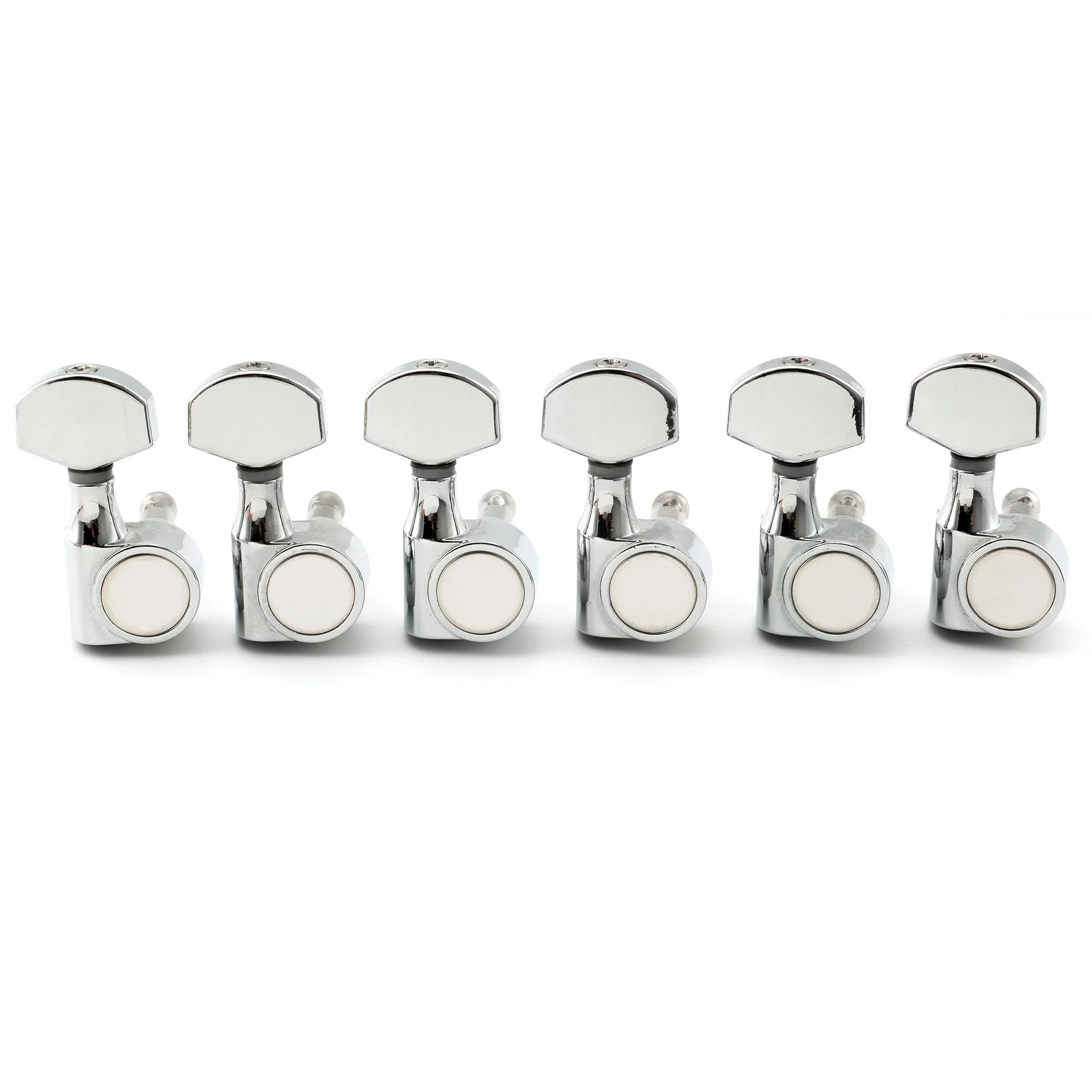 Musiclily Pro 6 inline 1-Pin Sealed Guitar Machine Heads Tuners 15:1 Ratio Tuning Pegs Keys for SQ Strat Tele Style Electric Guitar, Chrome with Hex Button