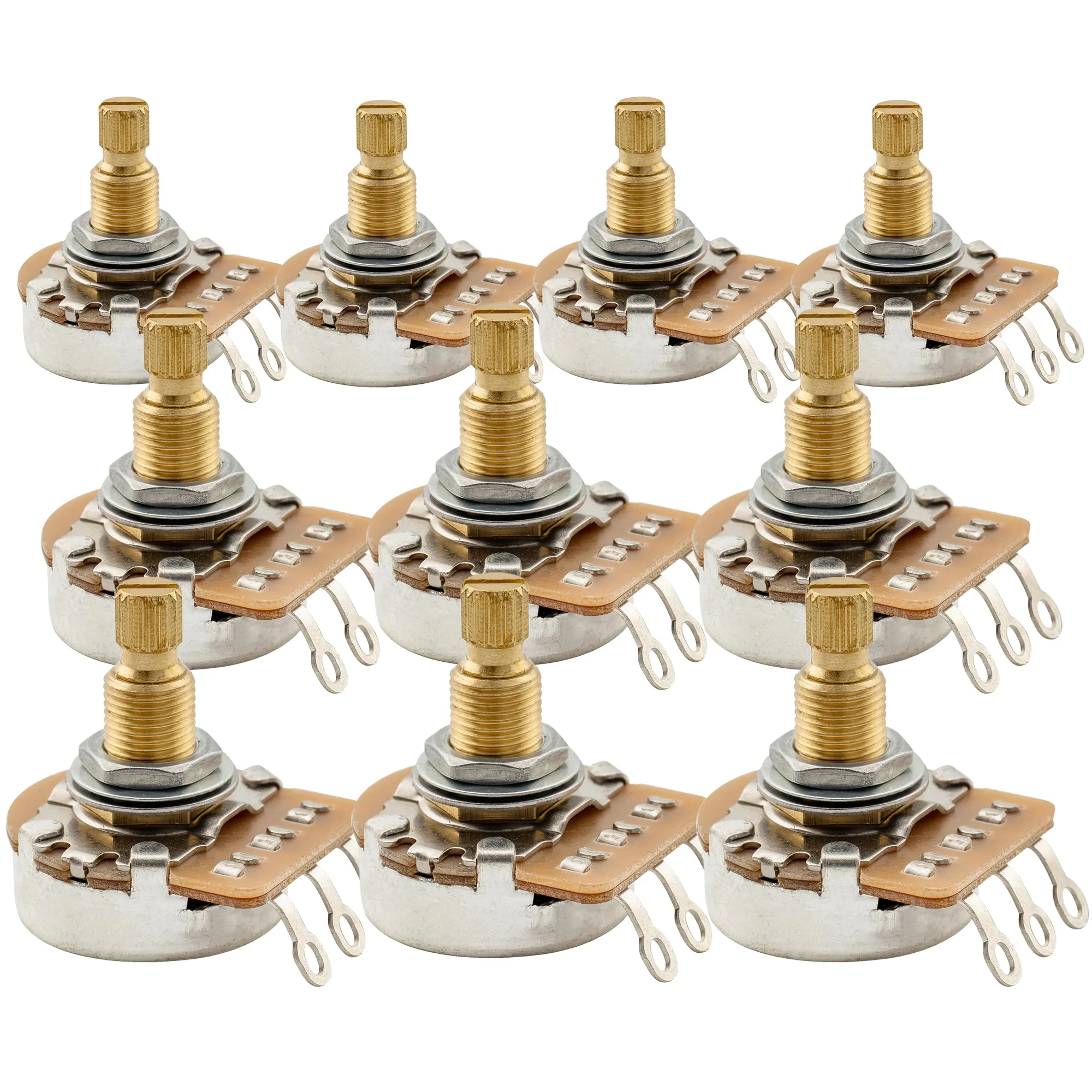 Musiclily Pro HD A25K Pots Brass Metric Split Standard Shaft 9.5mm Audio Taper Potentiometers for Active Pickups Electric Guitar Bass (Set of 10) A25K 9.5mm