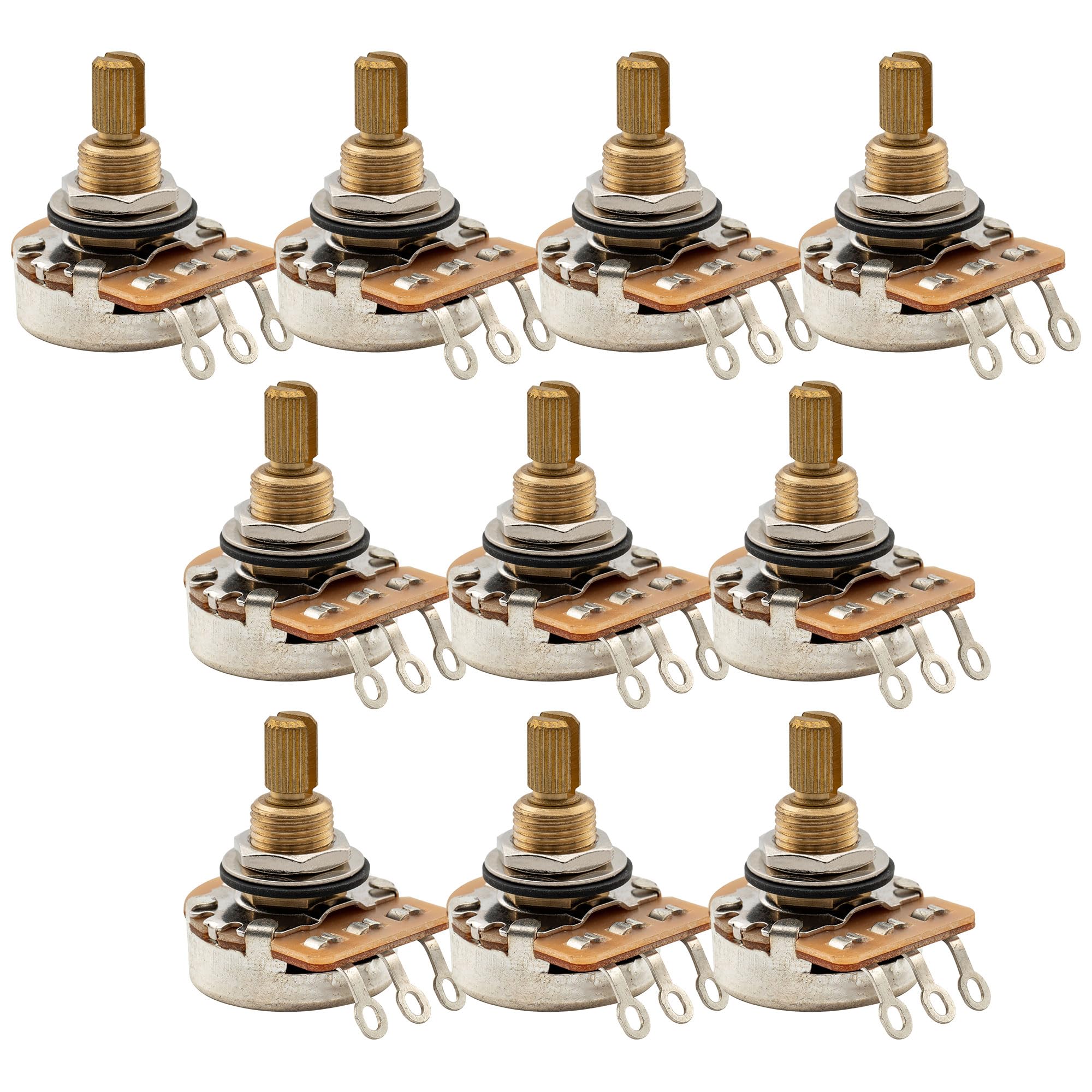 Musiclily Pro HD B25K Pots Brass Standard Split Shaft 3/8 Inch Linear Taper Potentiometers for Active Pickups Electric Guitar Bass (Set of 10) B25K 3/8 inch