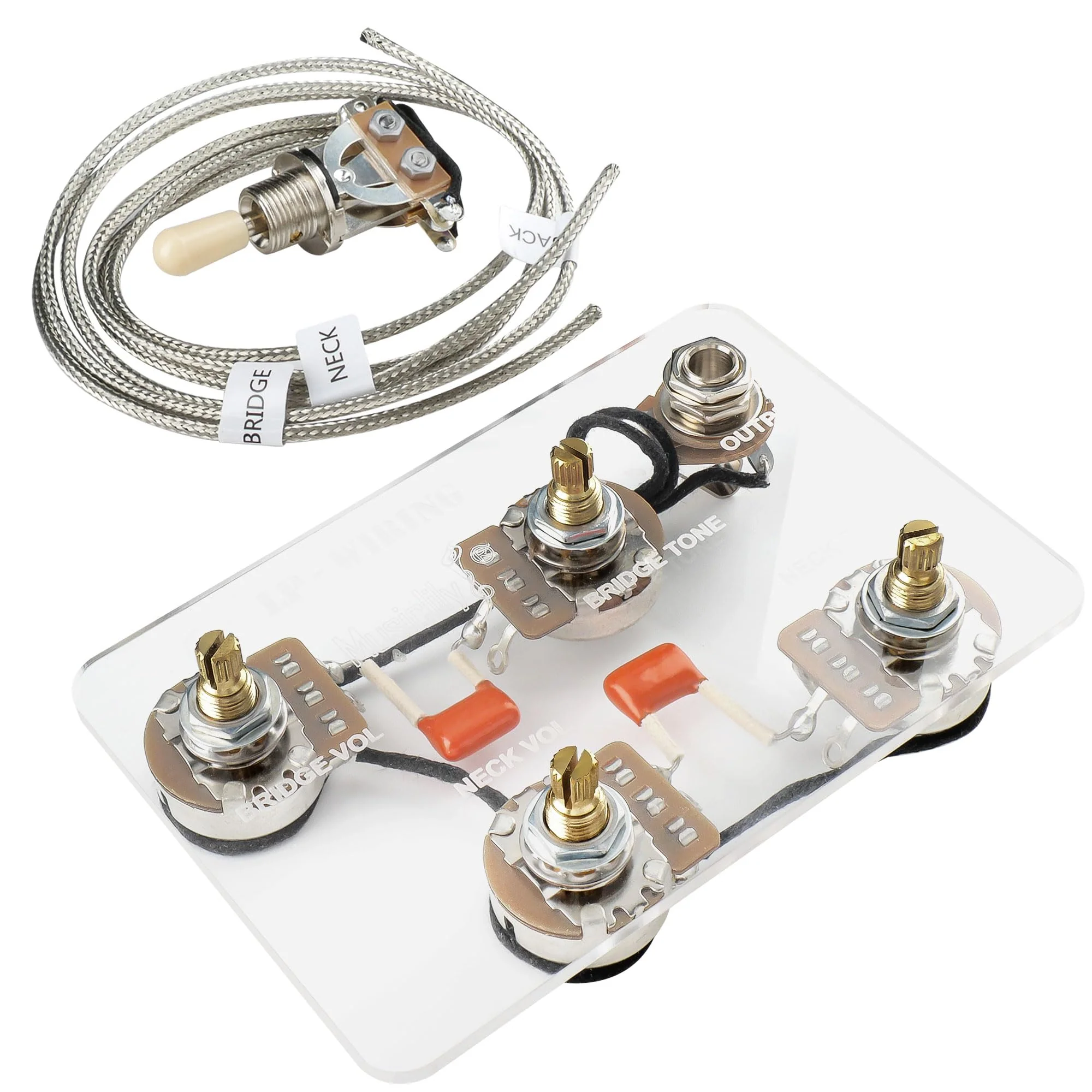 Musiclily Pro LP STD Modern 60s Pre-wired Wring Harness Kit Upgrade for Epiphone LP Style Electric Guitar, Nickel Switch Pre-wired Modern 60s
