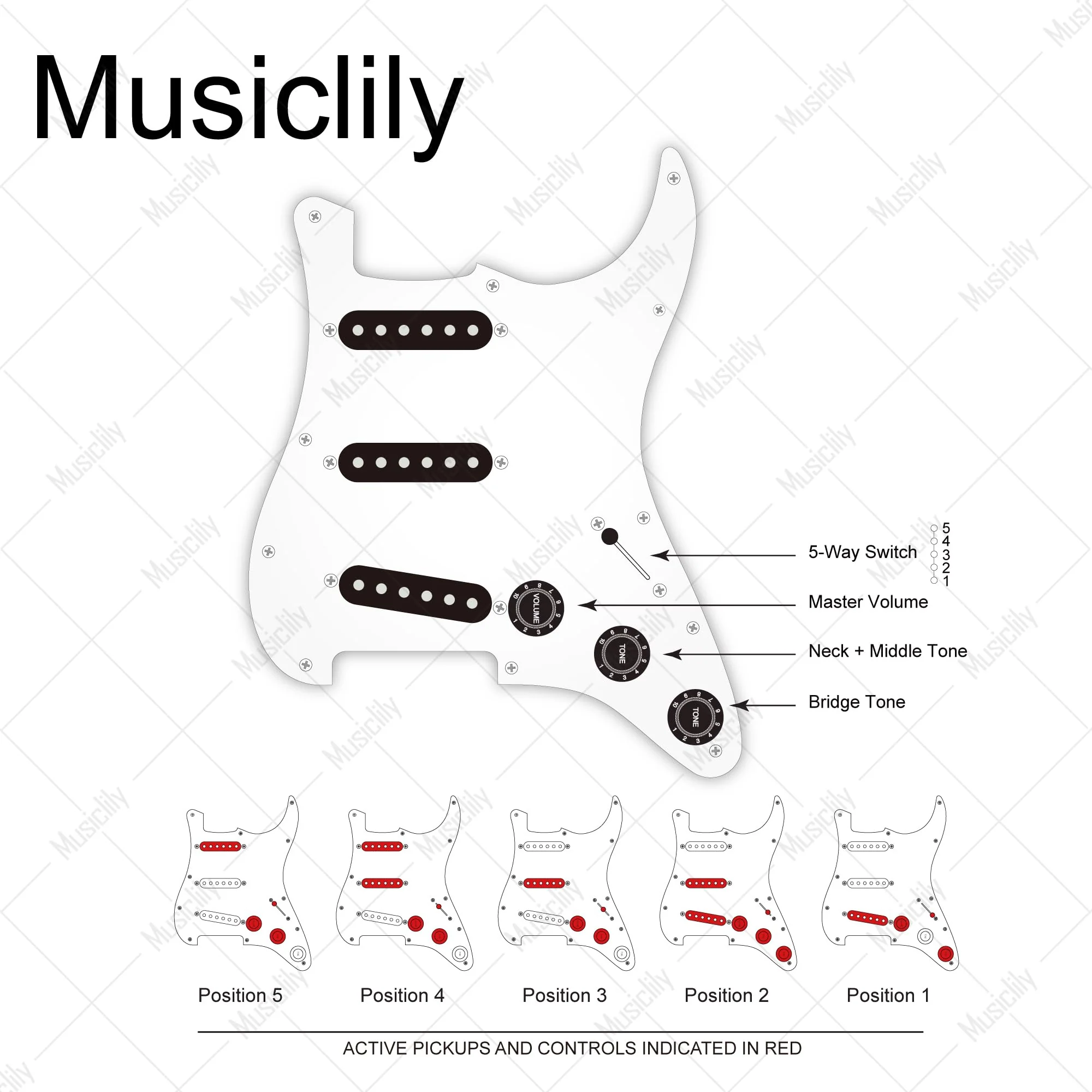 Musiclily Pro ST Electric Guitar DIY Wiring Kit Upgrade for American Strat Style SSS with 5-Way Switch and A250K Pots, Nickel Jack American Style DIY Wiring Kit-Nickel Jack - Image 3