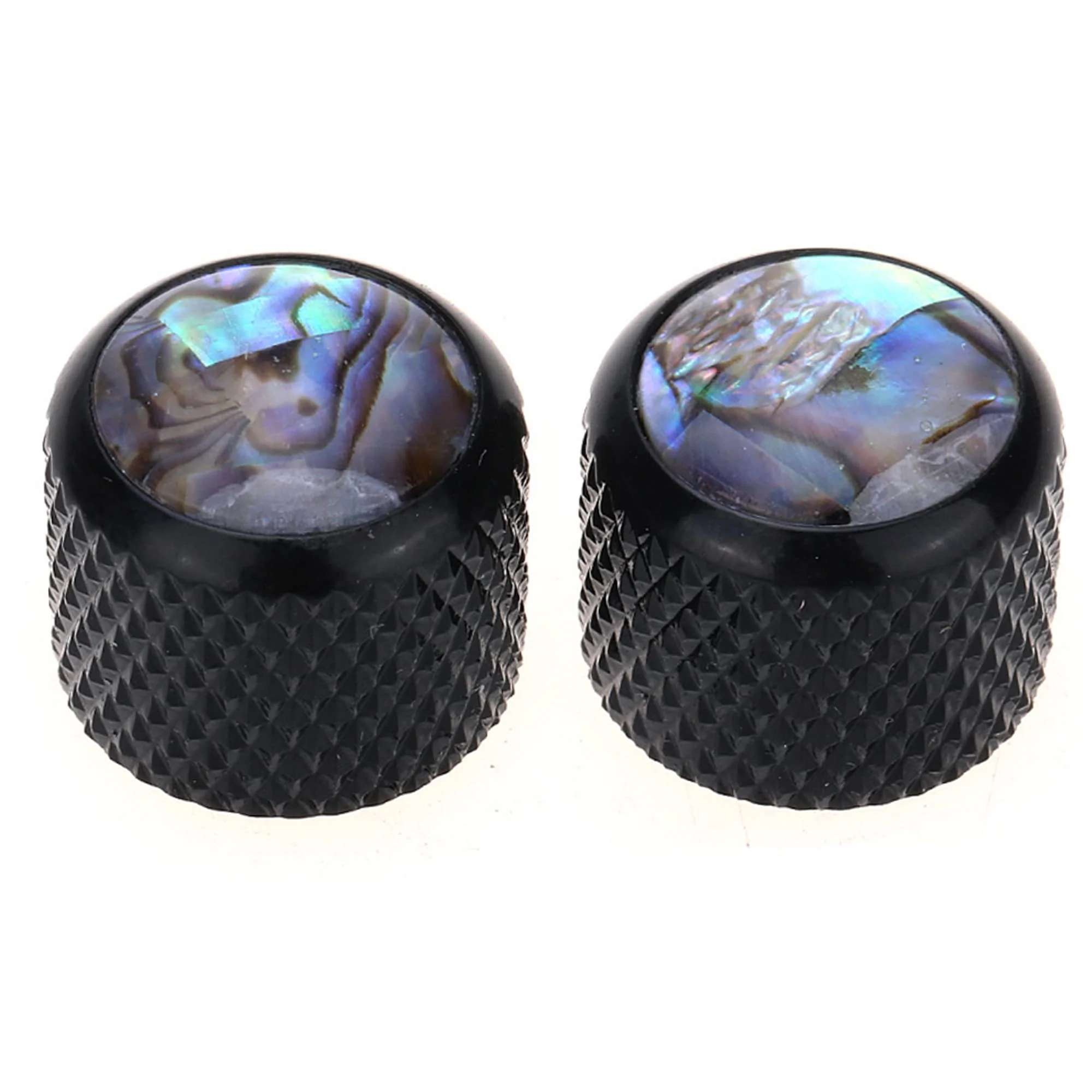 Musiclily Pro Traditional Metal Metric Size Abalone Top Dome Knobs for Fender Tele Telecaster Electric Guitar or Bass, Black (Set of 2)