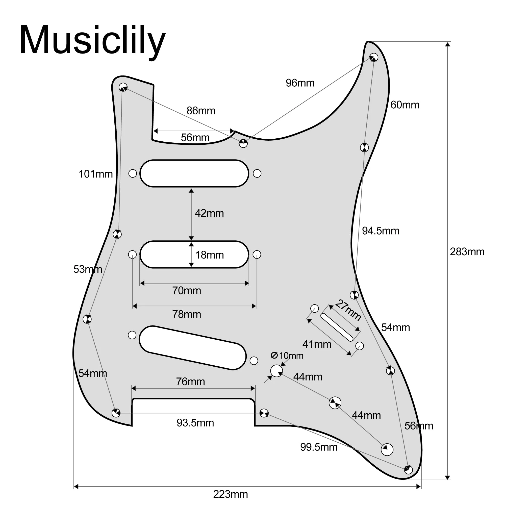 Musiclily SSS 11 Hole Strat Pickguard Electric Guitar Pick Guards Scratch Plate for Fender USA/Mexican Standard Stratocaster Modern Style Electric Guitar,3Ply Black 3ply Black - Image 2