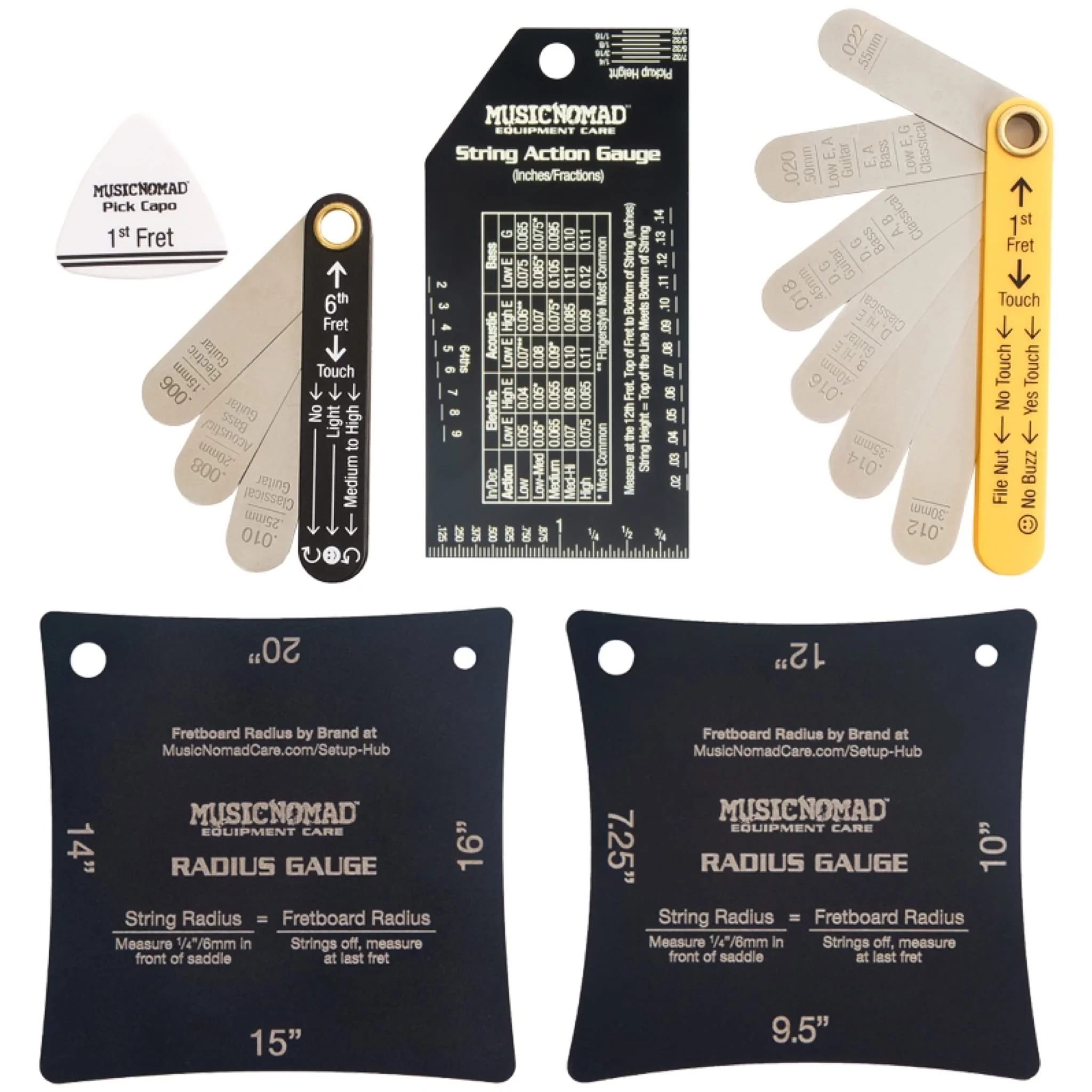 MusicNomad Precision 6 pc. Guitar Setup Gauge Tool Set - Plus 24 pg. Instructional Booklet and Storage Case (MN604)