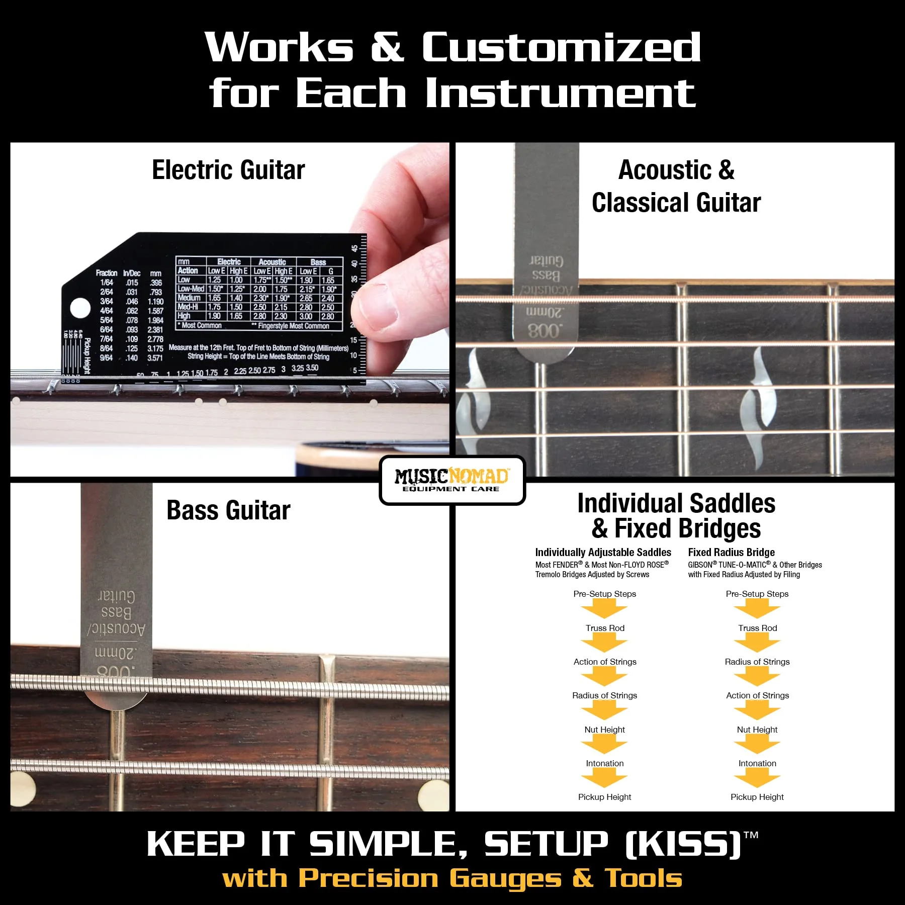 MusicNomad Precision 6 pc. Guitar Setup Gauge Tool Set - Plus 24 pg. Instructional Booklet and Storage Case (MN604) - Image 3