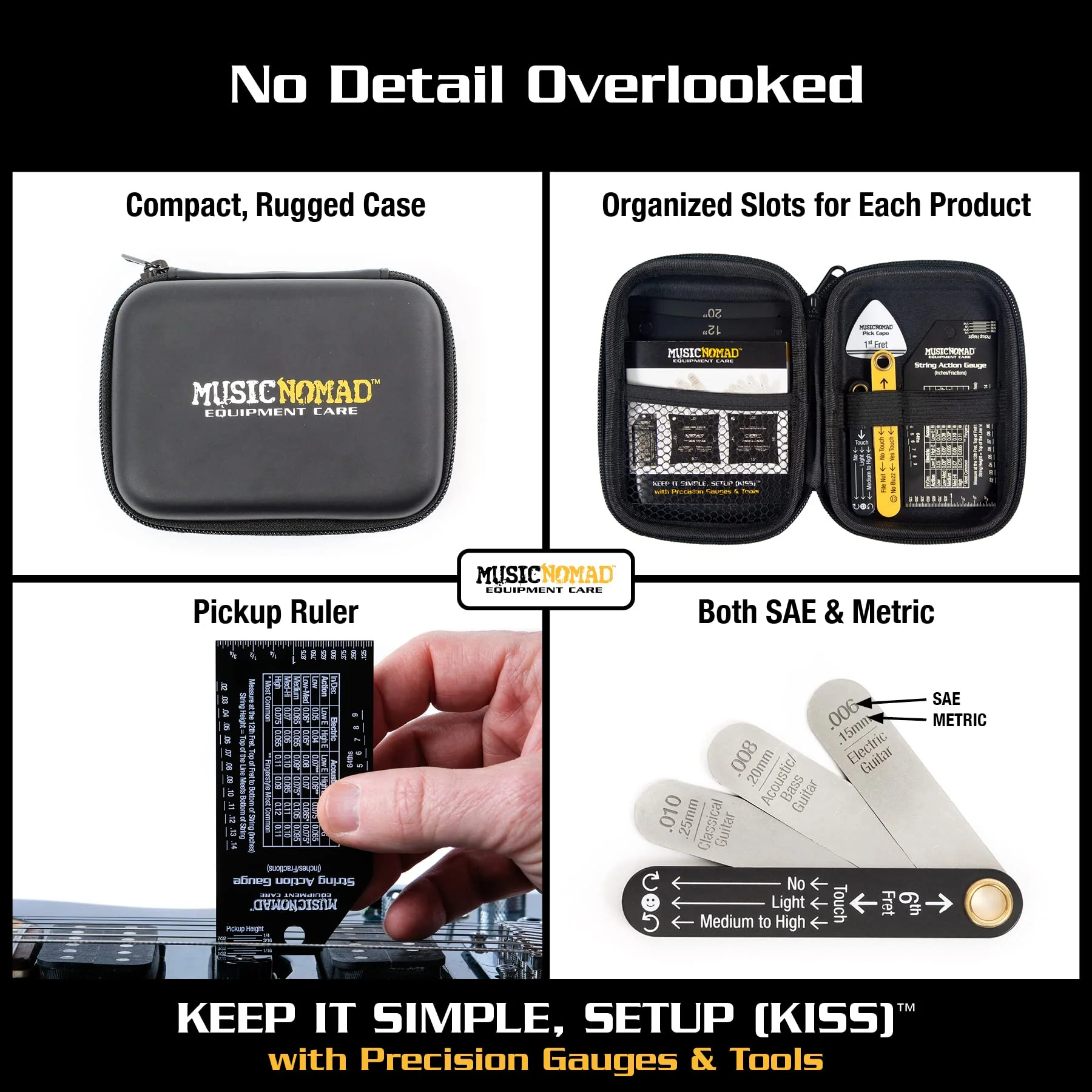 MusicNomad Precision 6 pc. Guitar Setup Gauge Tool Set - Plus 24 pg. Instructional Booklet and Storage Case (MN604) - Image 5