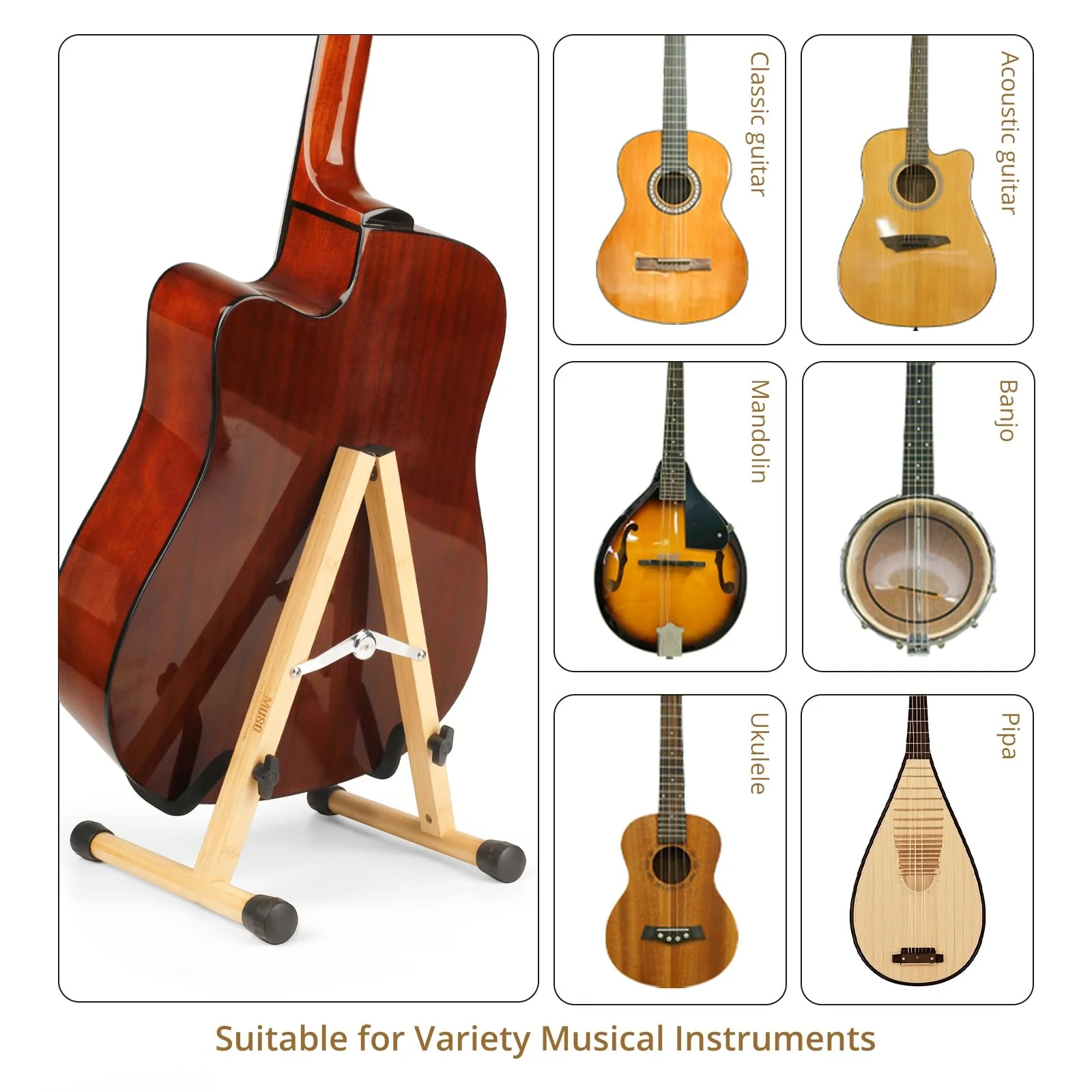 MUSO Guitar Stand,Acoustic Guitar Stand,Wood Classical Electric Guitar Stand,Foldable Bass Guitar Stand,Guitar Accessories also fit Bass,Violin,Ukulele (Bamboo) Bamboo - Image 6