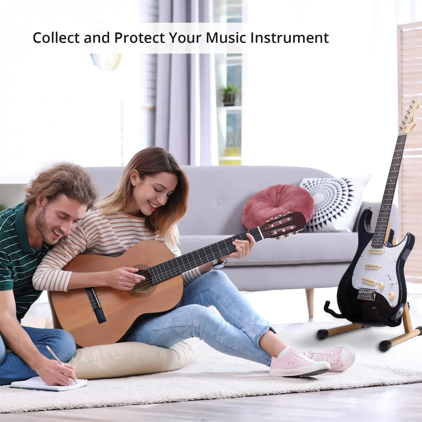 MUSO Guitar Stand,Acoustic Guitar Stand,Wood Classical Electric Guitar Stand,Foldable Bass Guitar Stand,Guitar Accessories also fit Bass,Violin,Ukulele(America Black Walnut) America Black Walnut - Image 8