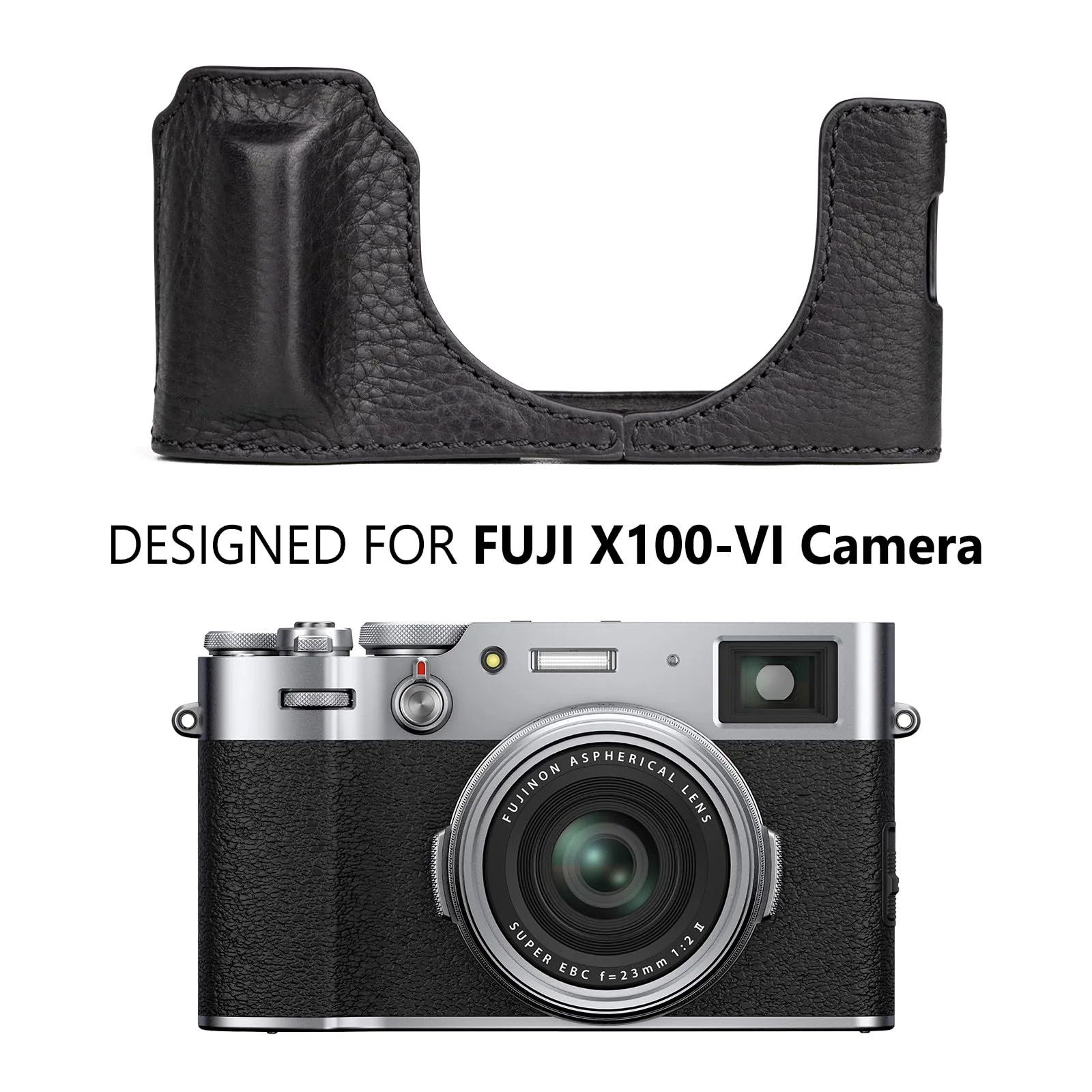 MUZIRI KINOKOO Fuji X100VI Case, Genuine Leather Protective Half Case Compatible for Fujifilm X100VI Camera - with Opening Bottom and Hand Grip Design - Black - Image 2