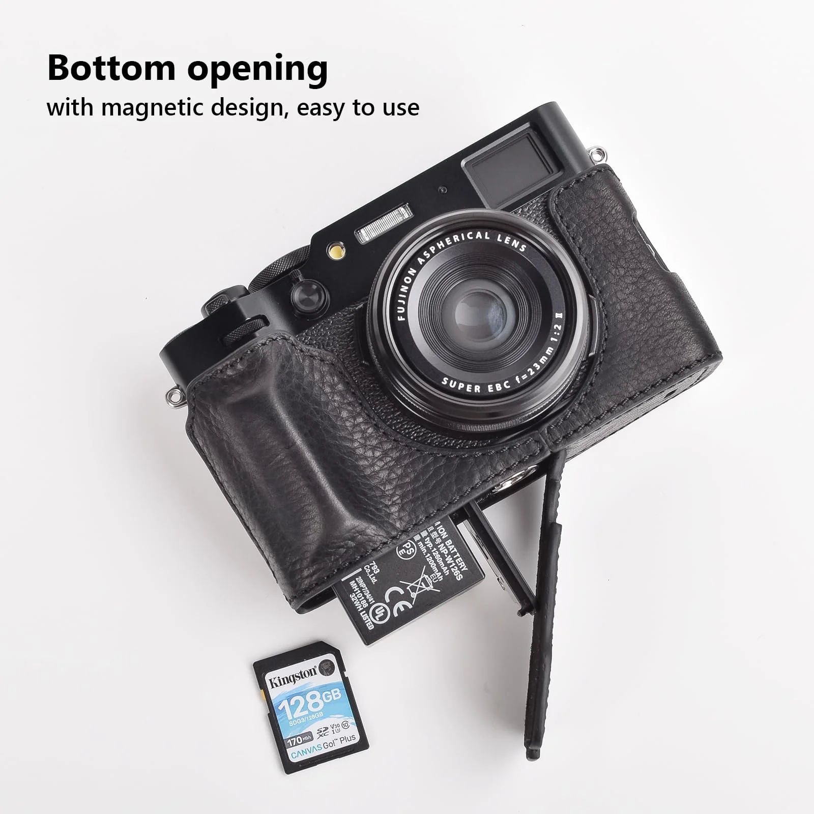 MUZIRI KINOKOO Fuji X100VI Case, Genuine Leather Protective Half Case Compatible for Fujifilm X100VI Camera - with Opening Bottom and Hand Grip Design - Black - Image 8