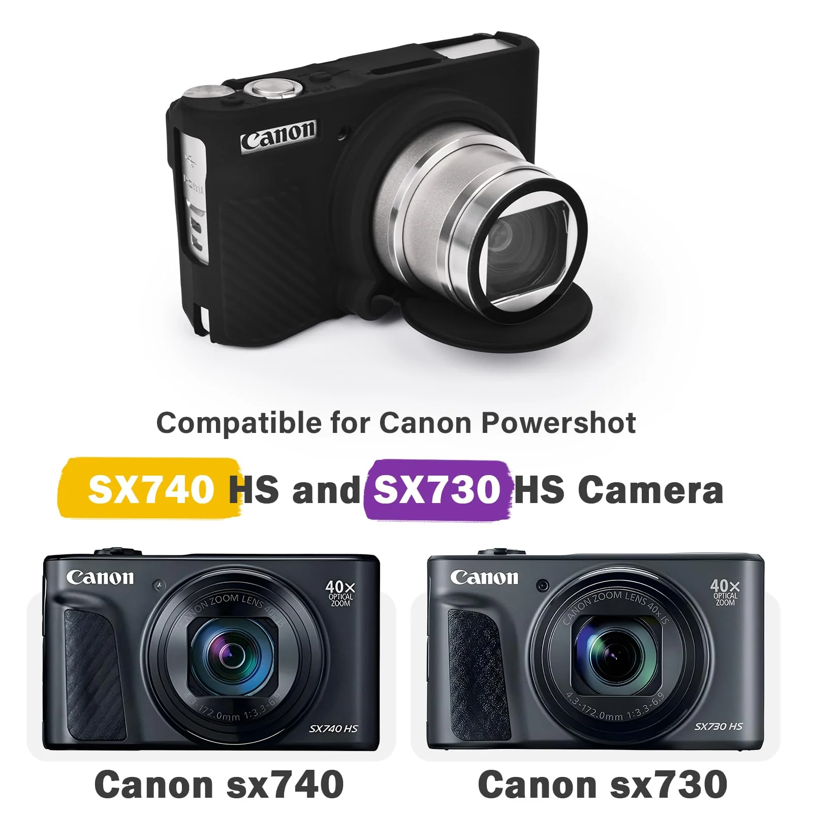 MUZIRI KINOKOO SX730 SX740 Camera Case, Soft Silicone Case for Canon PowerShot SX740/SX730 HS Camera - Anti-Scratch Slim Fit Lightweight Protective Case - Black - Image 2