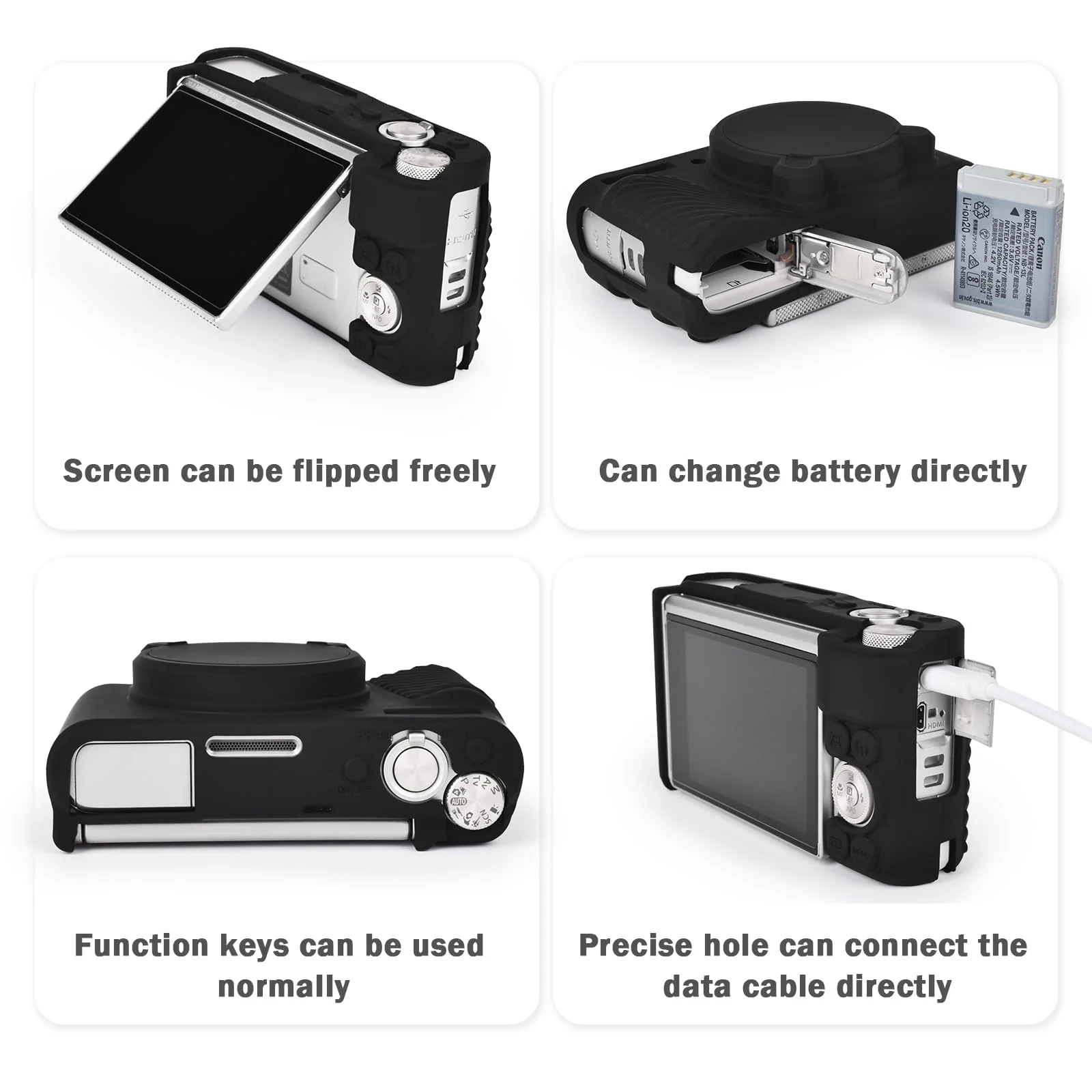 MUZIRI KINOKOO SX730 SX740 Camera Case, Soft Silicone Case for Canon PowerShot SX740/SX730 HS Camera - Anti-Scratch Slim Fit Lightweight Protective Case - Black - Image 4