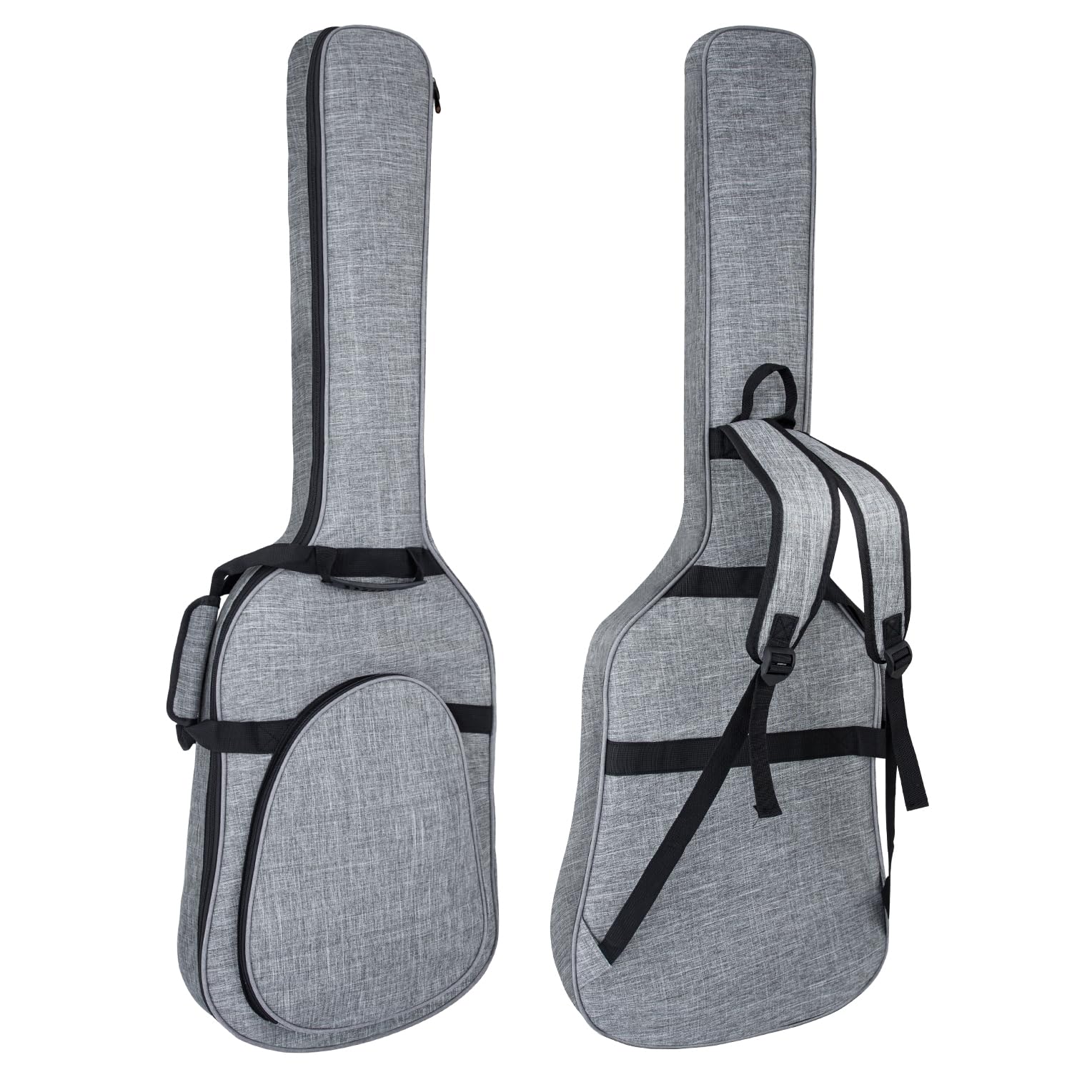MUZNOTE 47 Inch Bass Guitar Bag 0.35 inch Padding Bass Guitar Case Electric Bass Case, Electric Bass Gig Bag Backpack with Neck Strap and Pockets, Grey