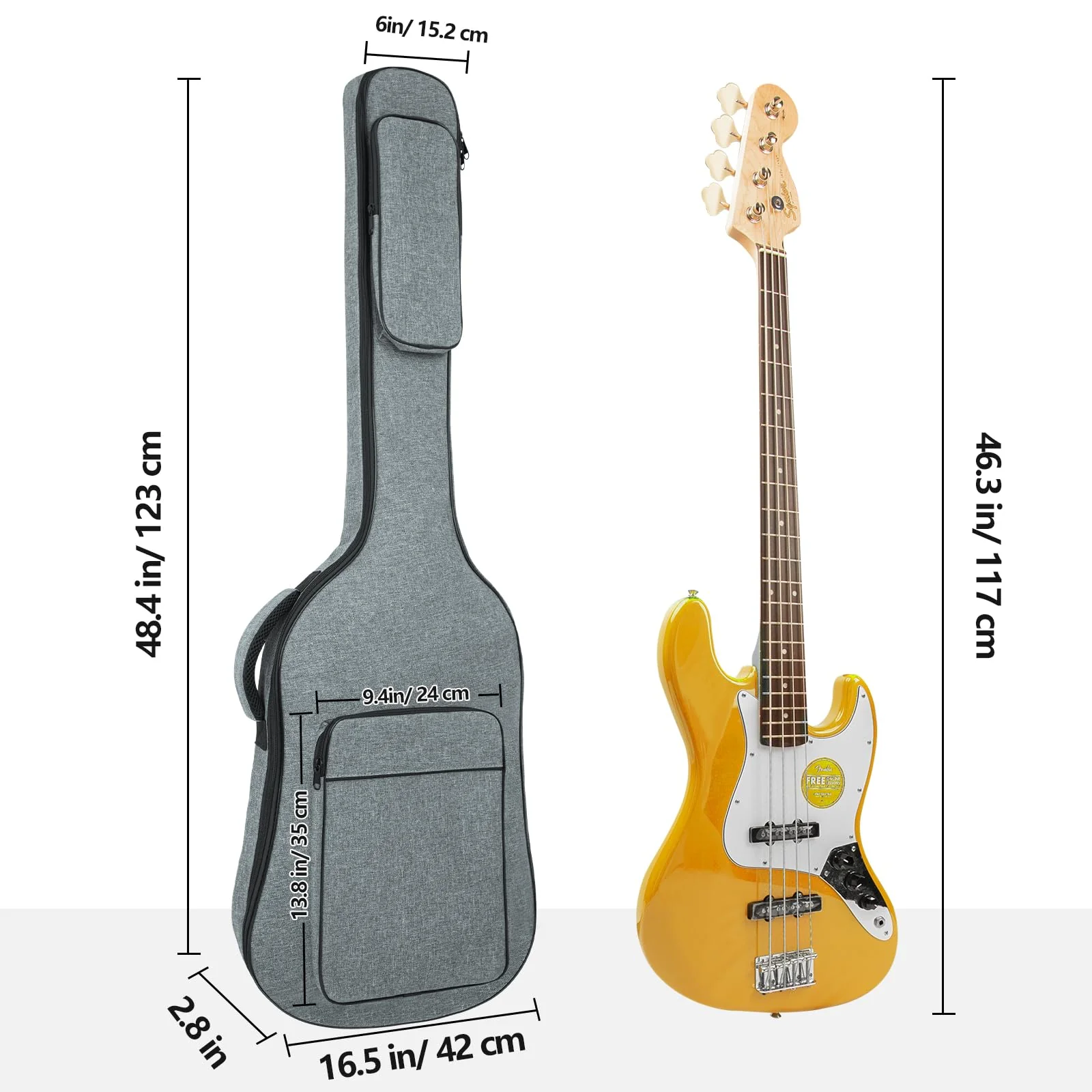 MUZNOTE Bass Guitar Case, Bass Guitar Gig Bag Backpack Electric Bass Guitar Bag Soft 0.45 inch Padding Lightweight with Pockets (Grey) Bass Guitar Bag-10mm - Image 2