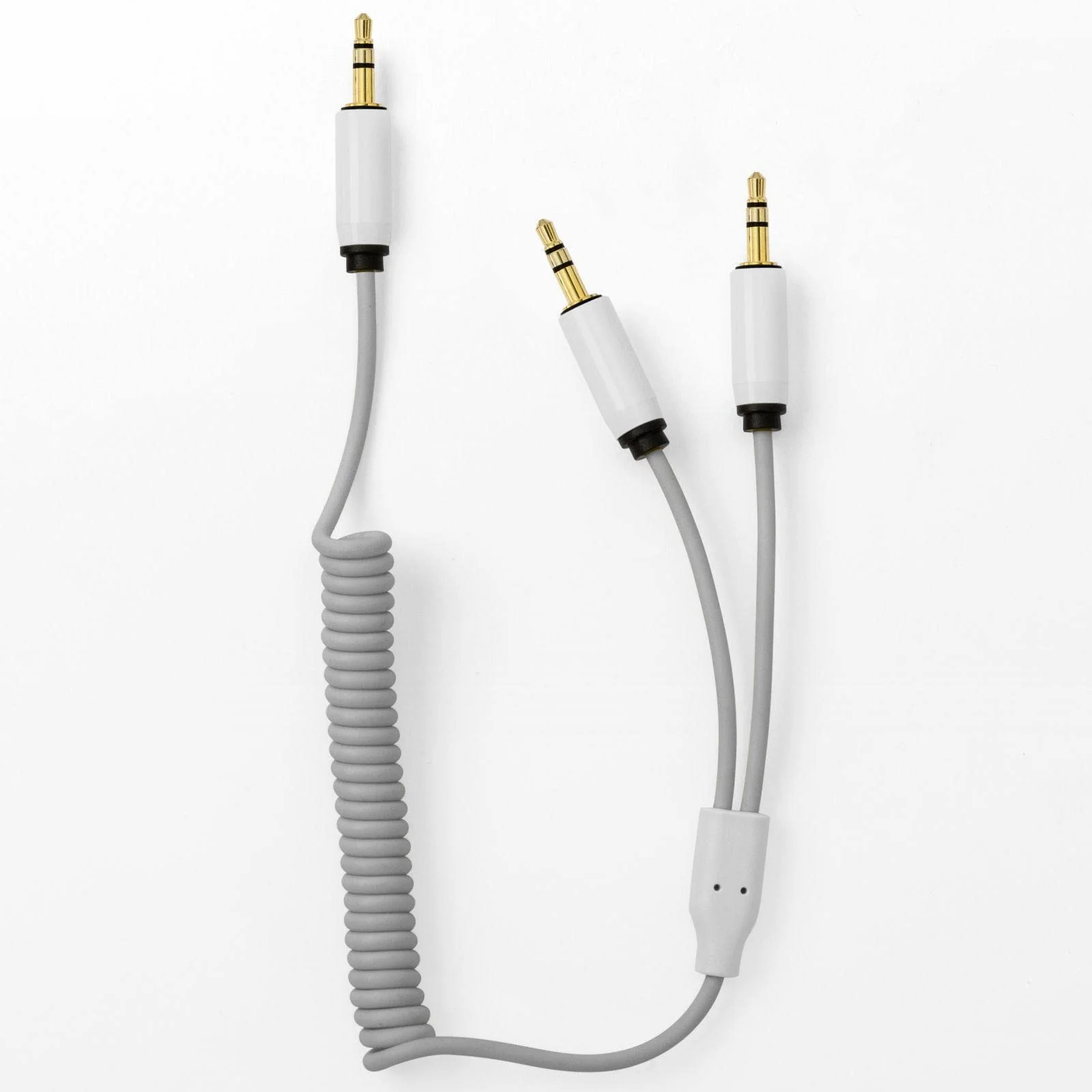 MyVolts Candycord Patch Special Audio Cable, Straight Mini Jack to 2 x Straight Mini Jack, Curly 26cm to 30cm, Powder Grey Colour, Perfect for Modular Synths