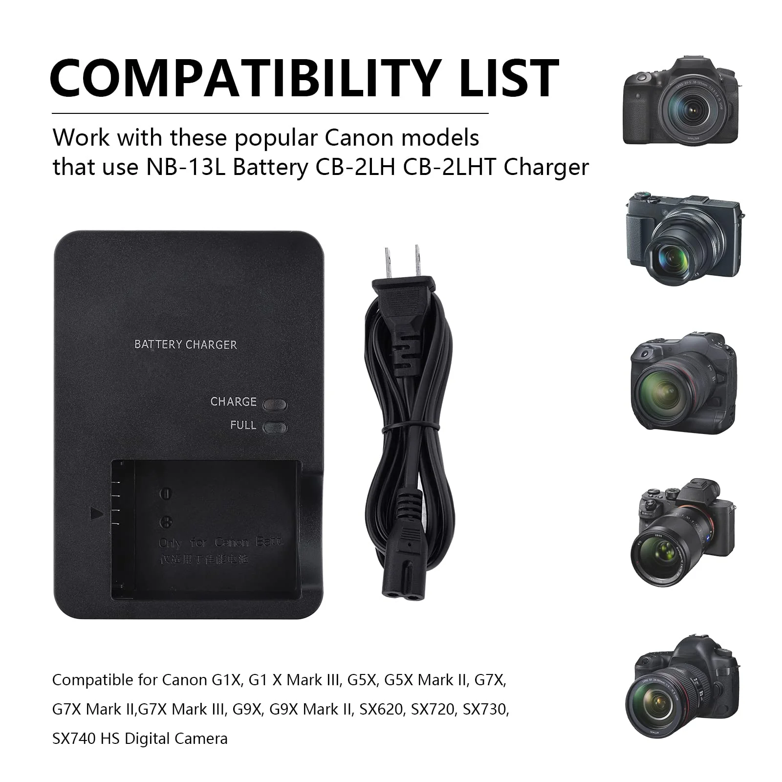 NB-13L CB-2LH Battery Charger for Canon: Compatible with CB-2LHT G1X G1 X Mark III G5X G5X Mark II G7X G7X Mark II III G9X G9X Mark II SX620 SX720 SX730 SX740 HS Digital Camera - Image 6