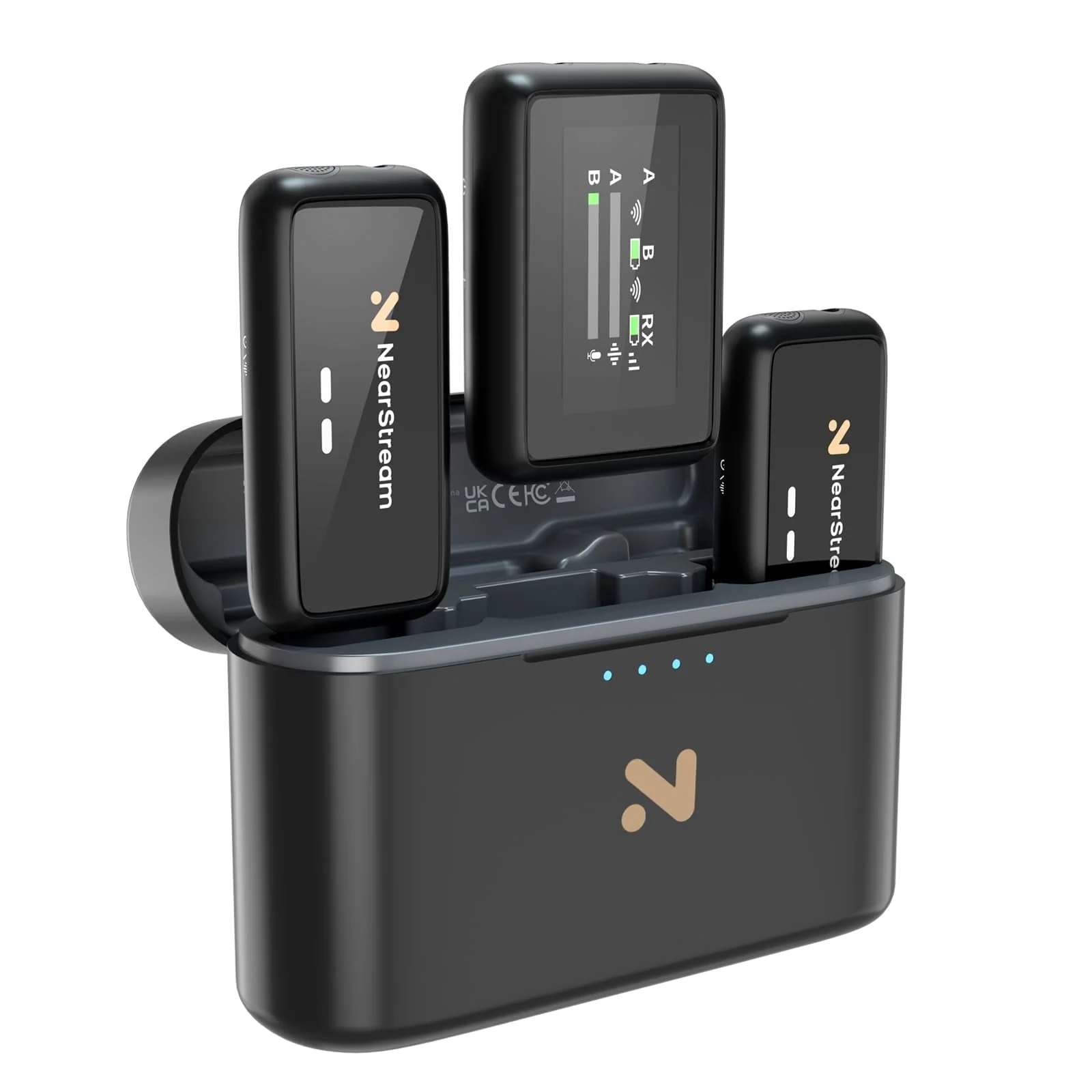 NearStream Wireless Lavalier Microphone for iPhone/Android/DSLR/Camera/PC, Wireless Lapel Microphone System with Noise Cancellation, 656ft Transmission, LCD Display, 20H Battery Life (AWM20T) 2TX+1RX+Charging Case