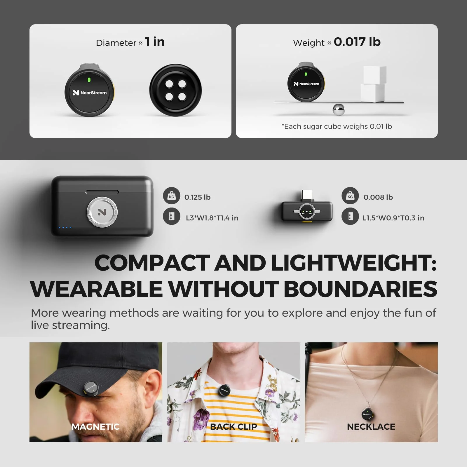 NearStream Wireless Lavalier Microphone for iPhone/Android, Lapel Microphone Wireless with Lightning/USB-C Plug-Play, Noise Cancellation, 24H Battery for Livestream, Vlog, Interview, Podcast (AWM25T) AWM25T Wireless Microphone - Image 5