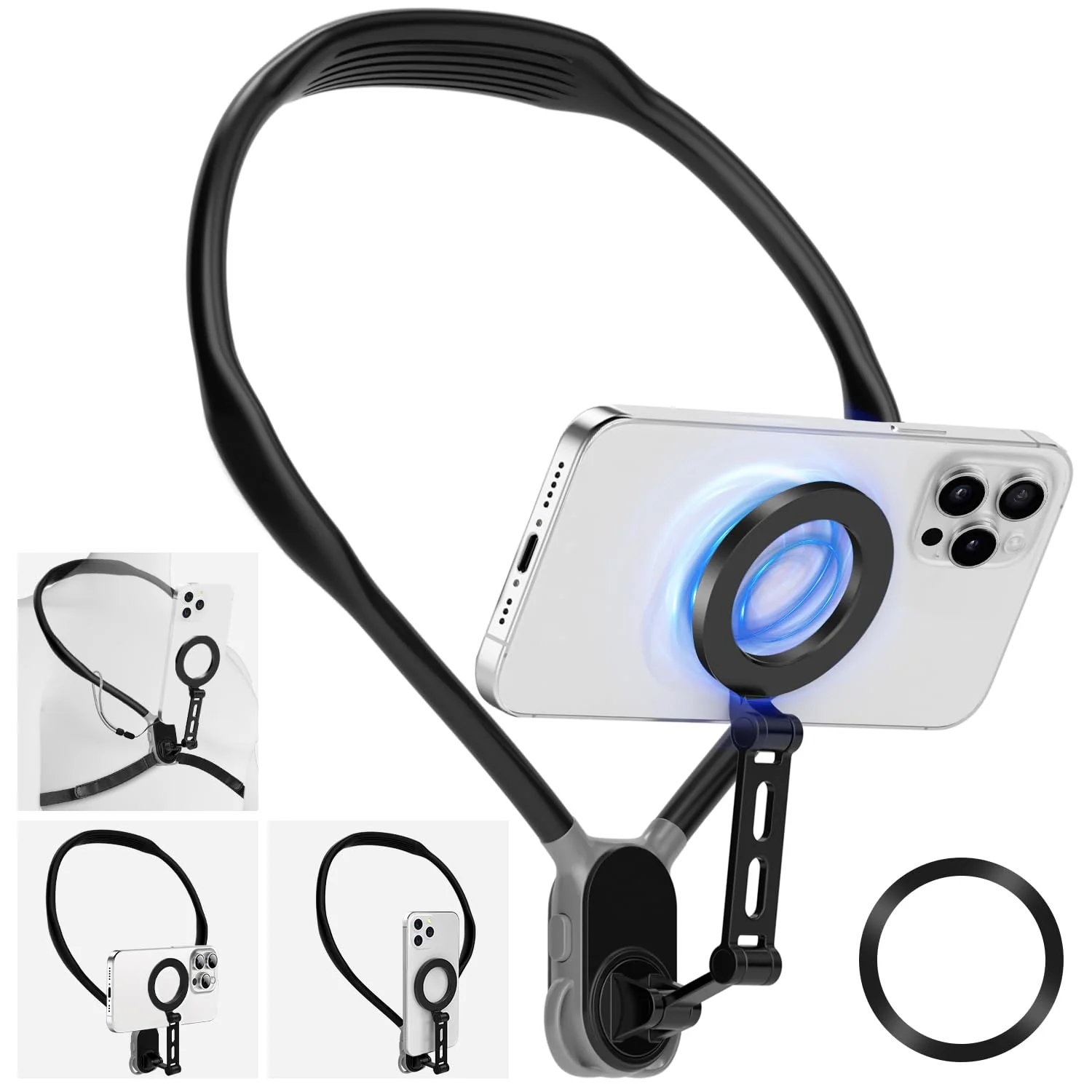 Neck Phone Holder for Recording, Neck Tripod for iPhone, Magnetic Neck Chest Mount, Hands-Free POV Cell Phone Necklace Holder for iPhone 15 14 13 12 Series and All Android Phones