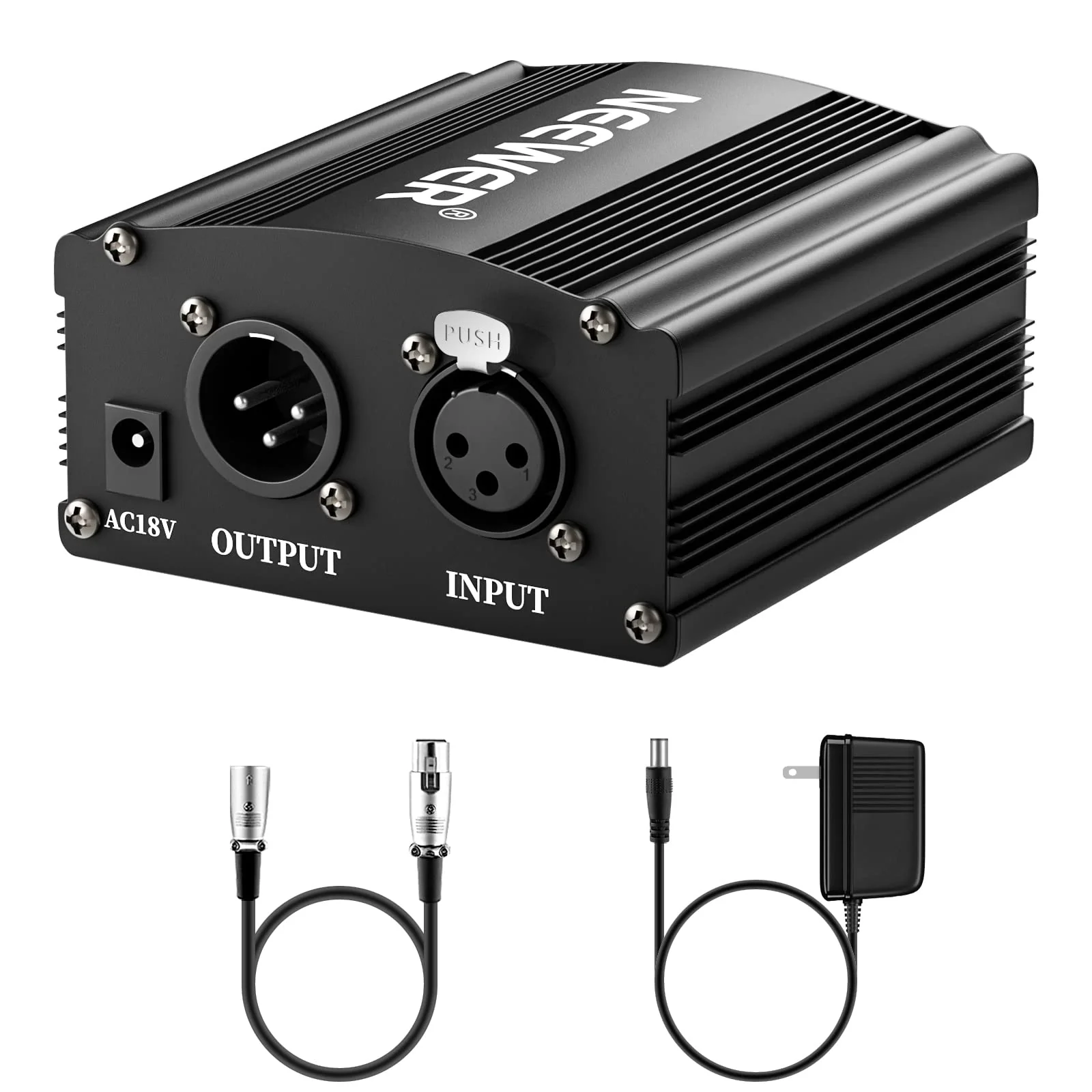 Neewer 1-Channel 48V Phantom Power Supply with Adapter, BONUS+XLR 3 Pin Microphone Cable for Any Condenser Microphone Music Recording Equipment (8 feet) NW-100