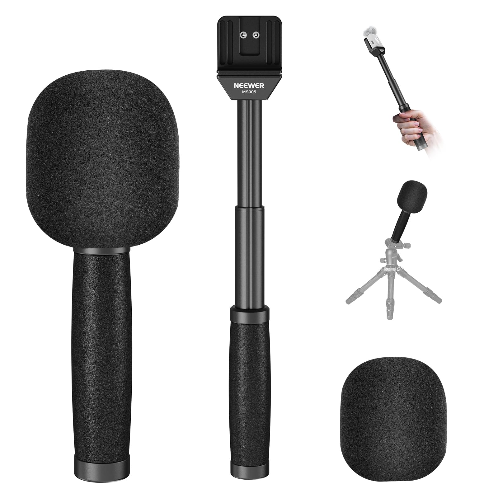 NEEWER 13"/33cm Telescopic Lavalier Microphone Handheld with Anti Off Cold Shoe Foam Windscreen Interview Mic Handle Compatible with Rode Wireless Go II DJI Mic CM31, MS005 MS005(33cm)