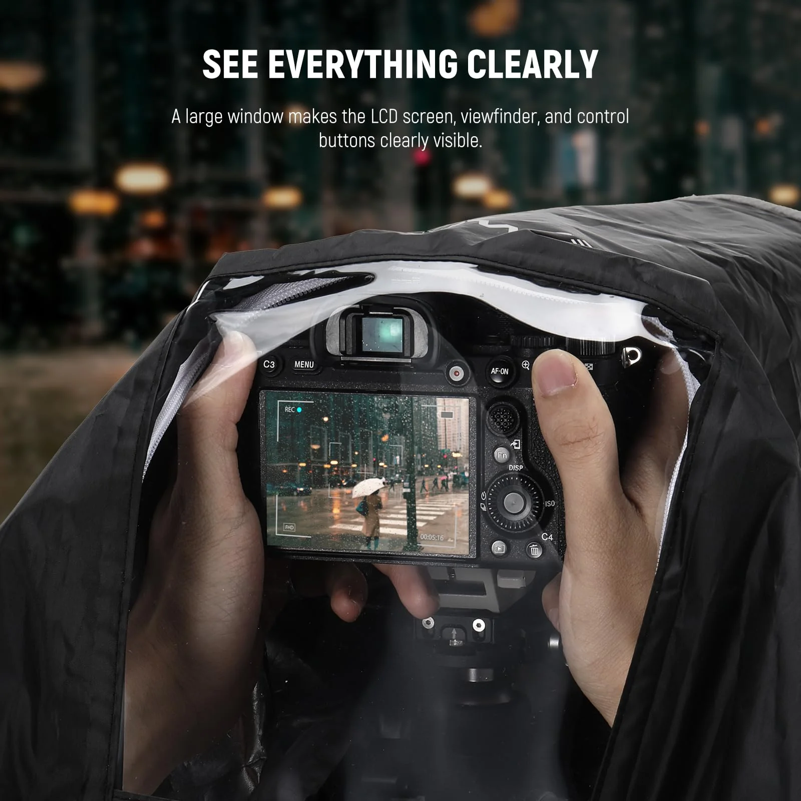 NEEWER 2 in 1 Camera Rain Cover & Reflector, XL Large Durable Nylon Waterproof Raincoat for Canon Sony Nikon Fujifilm DSLR Mirrorless Camera & Lens up to 800mm, with Viewing Window/Bag, PB017 - Image 6